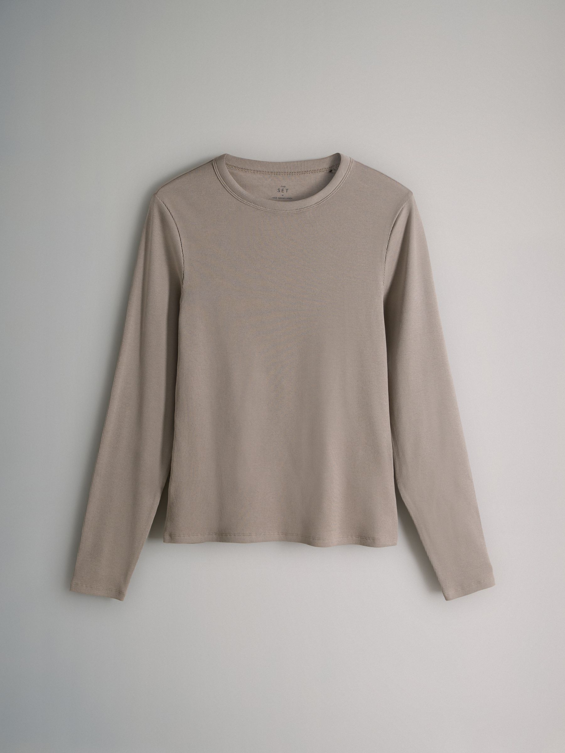 Black/Chocolate Brown/Taupe Brown/Nude/White - 5 Pack Ribbed Long Sleeve T-Shirts - Image 4 of 8