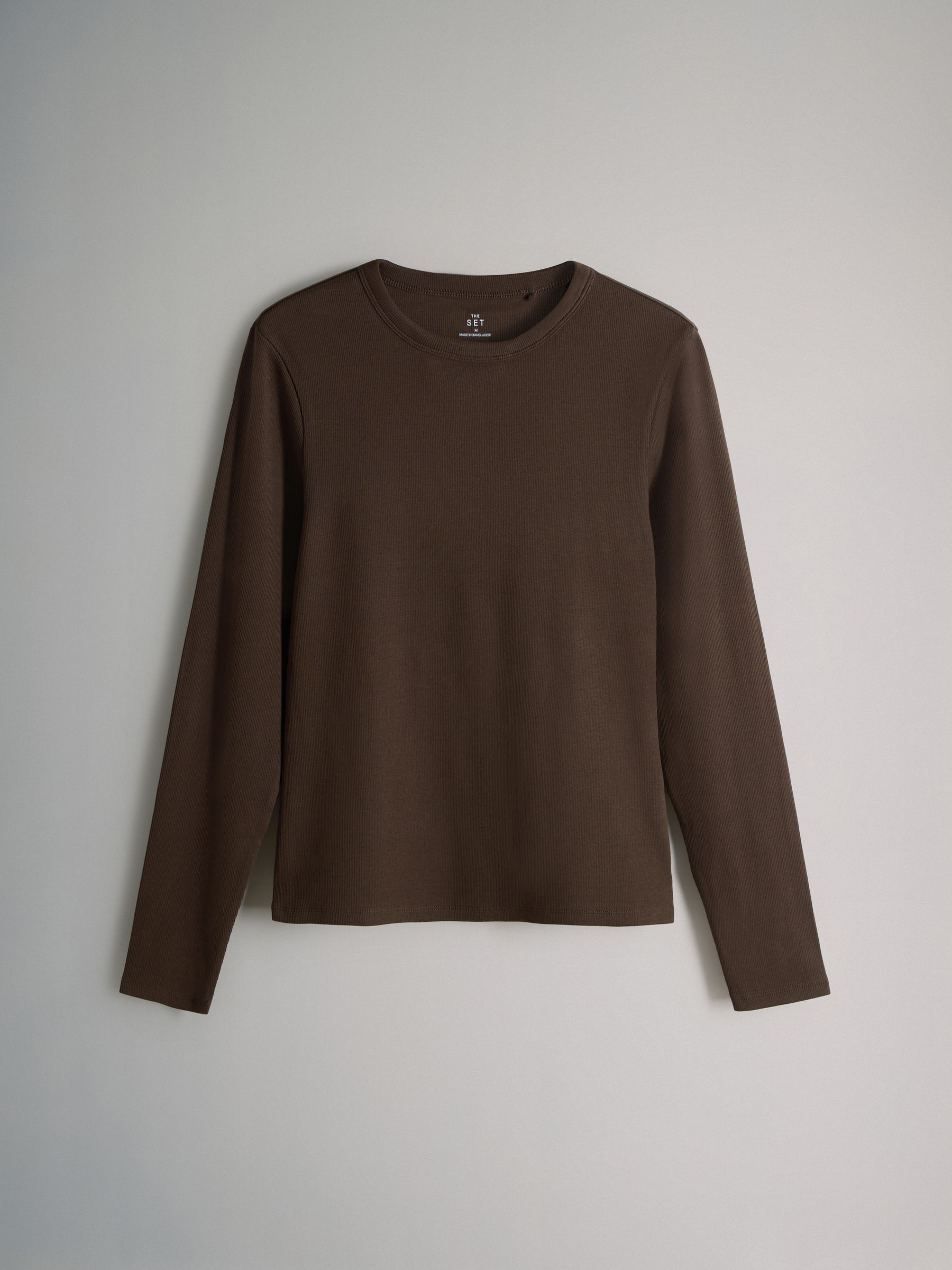 Black/Chocolate Brown/Taupe Brown/Nude/White - 5 Pack Ribbed Long Sleeve T-Shirts - Image 5 of 8