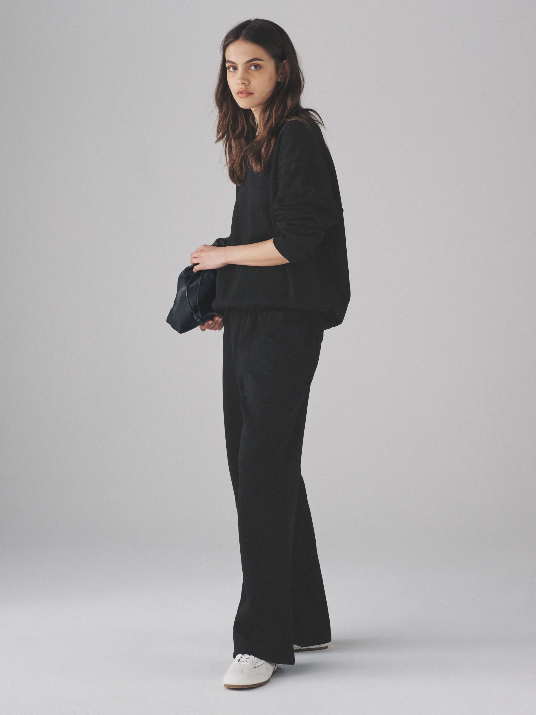 Black - Crew Neck Sweatshirt and Wide Leg Joggers Set - Image 1 of 7