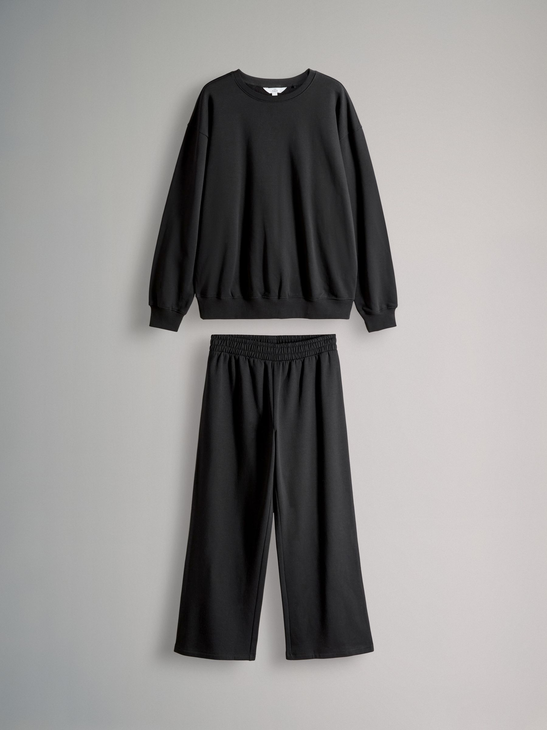 Black - Crew Neck Sweatshirt and Wide Leg Joggers Set - Image 2 of 7