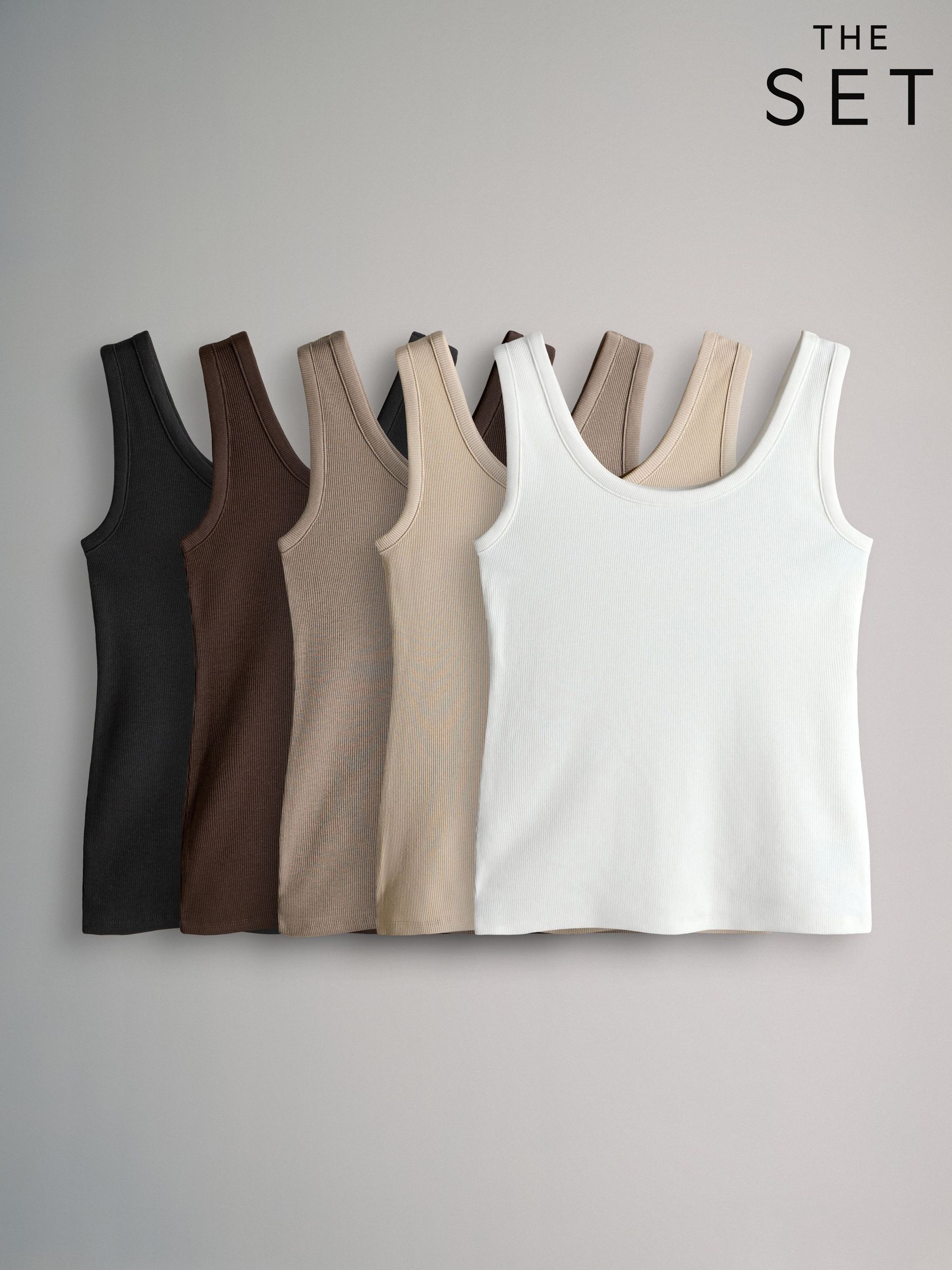 5 Pack Ribbed Scoop Neck Vests - Image 11 of 11