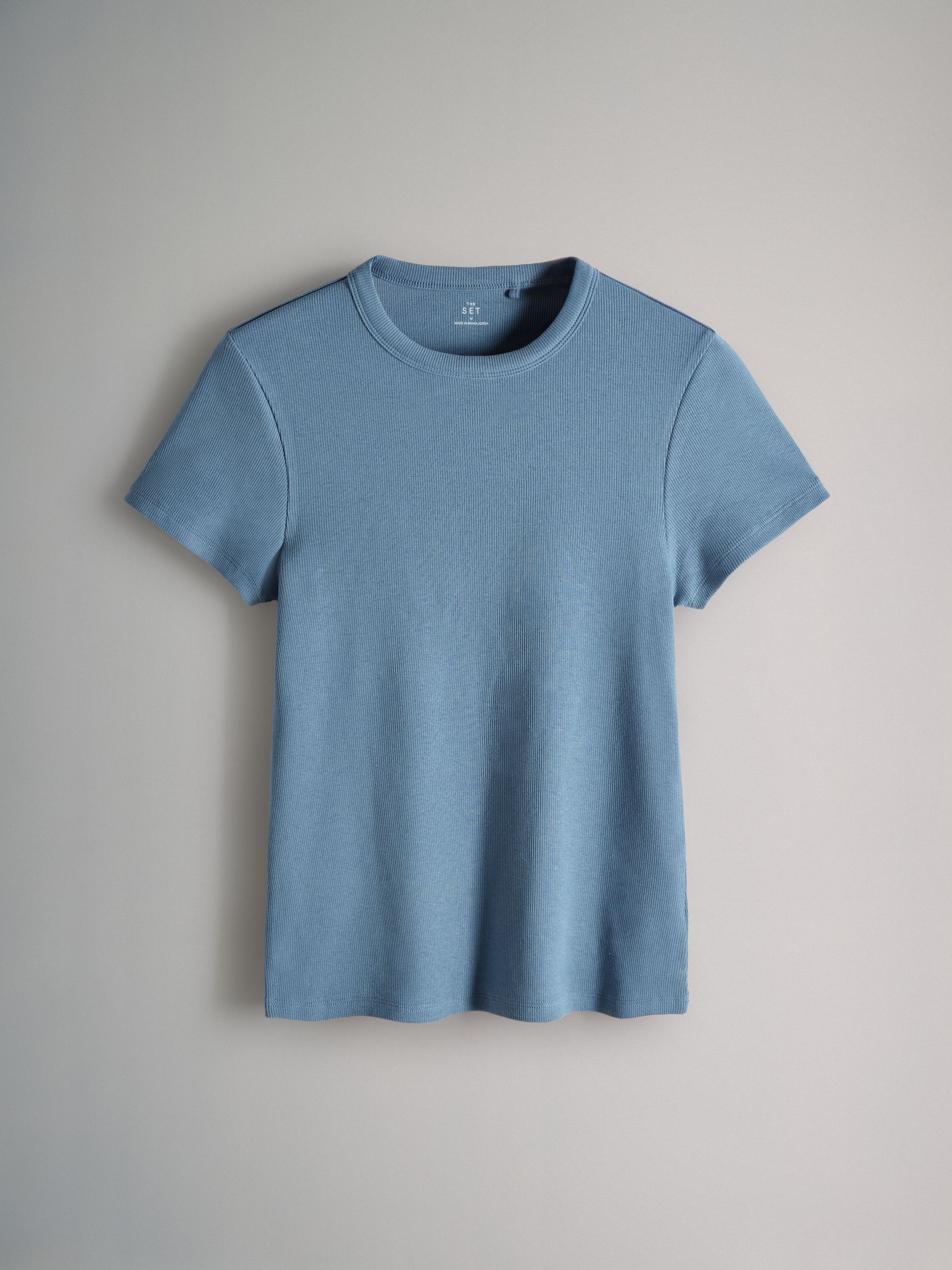 Cream/Navy/Light Blue/Brown/Stripe - 5 Pack Short Sleeve Ribbed T-Shirts - Image 2 of 7