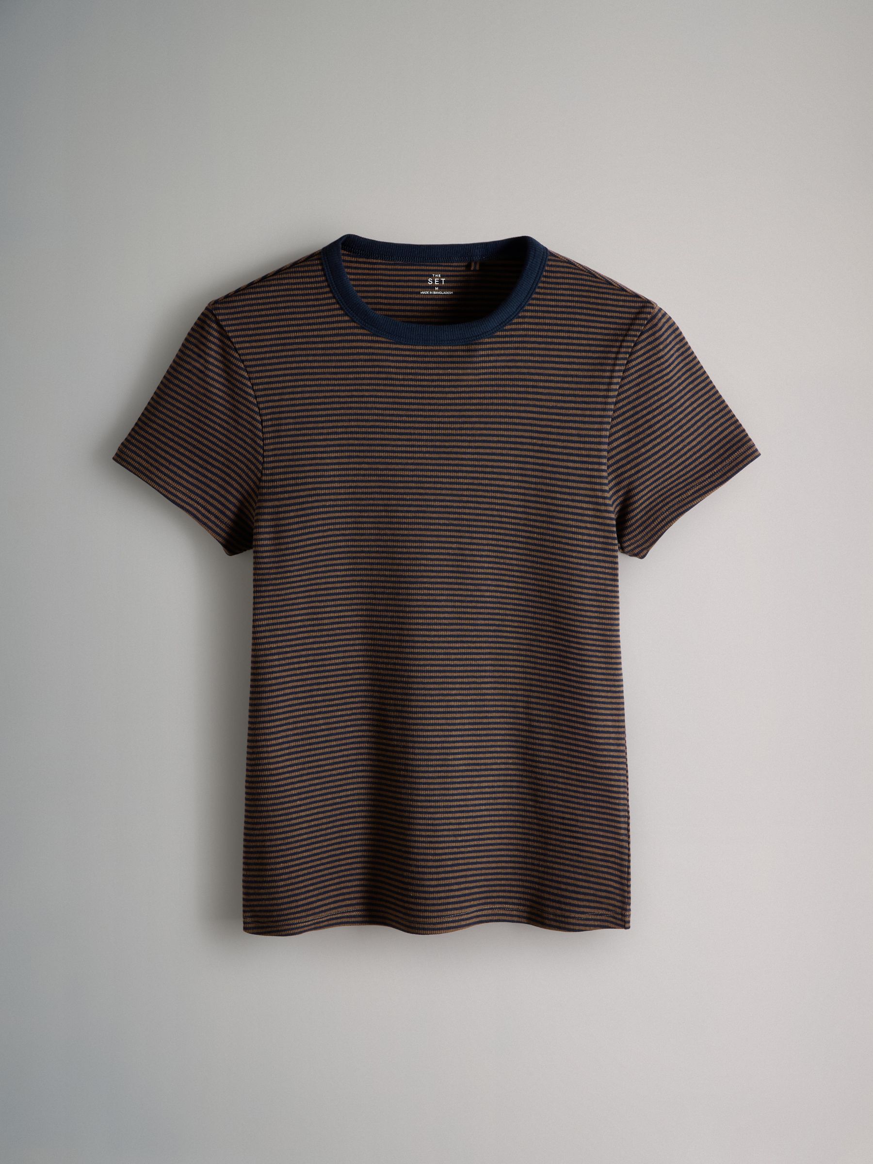 Cream/Navy/Light Blue/Brown/Stripe - 5 Pack Short Sleeve Ribbed T-Shirts - Image 4 of 7