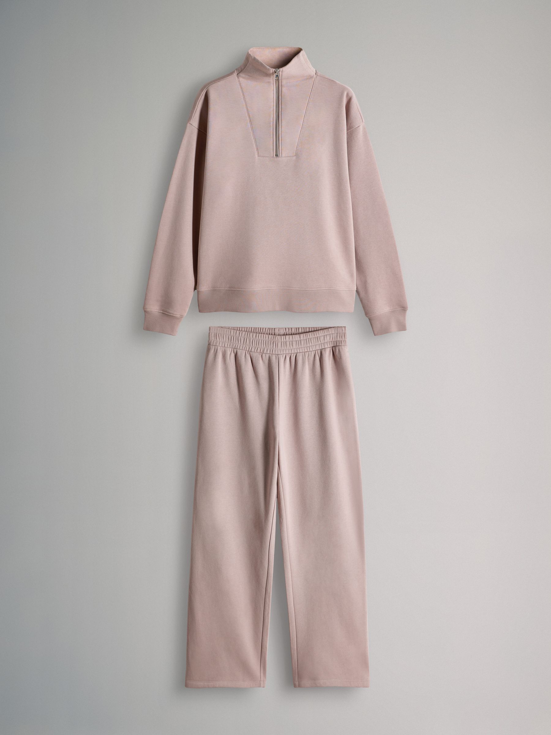 Taupe Brown - Half Zip Funnel Neck Sweatshirt and Wide Leg Joggers Set - Image 1 of 5