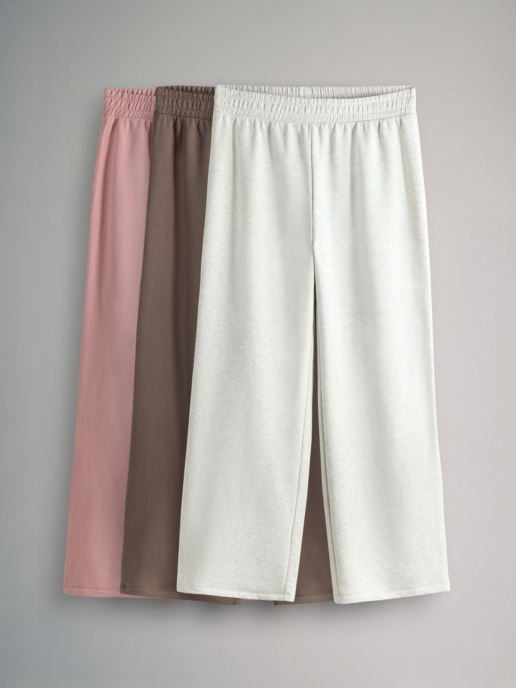 Taupe Brown/Pink/Grey Marl - 3 Pack Wide Leg Joggers - Image 1 of 6