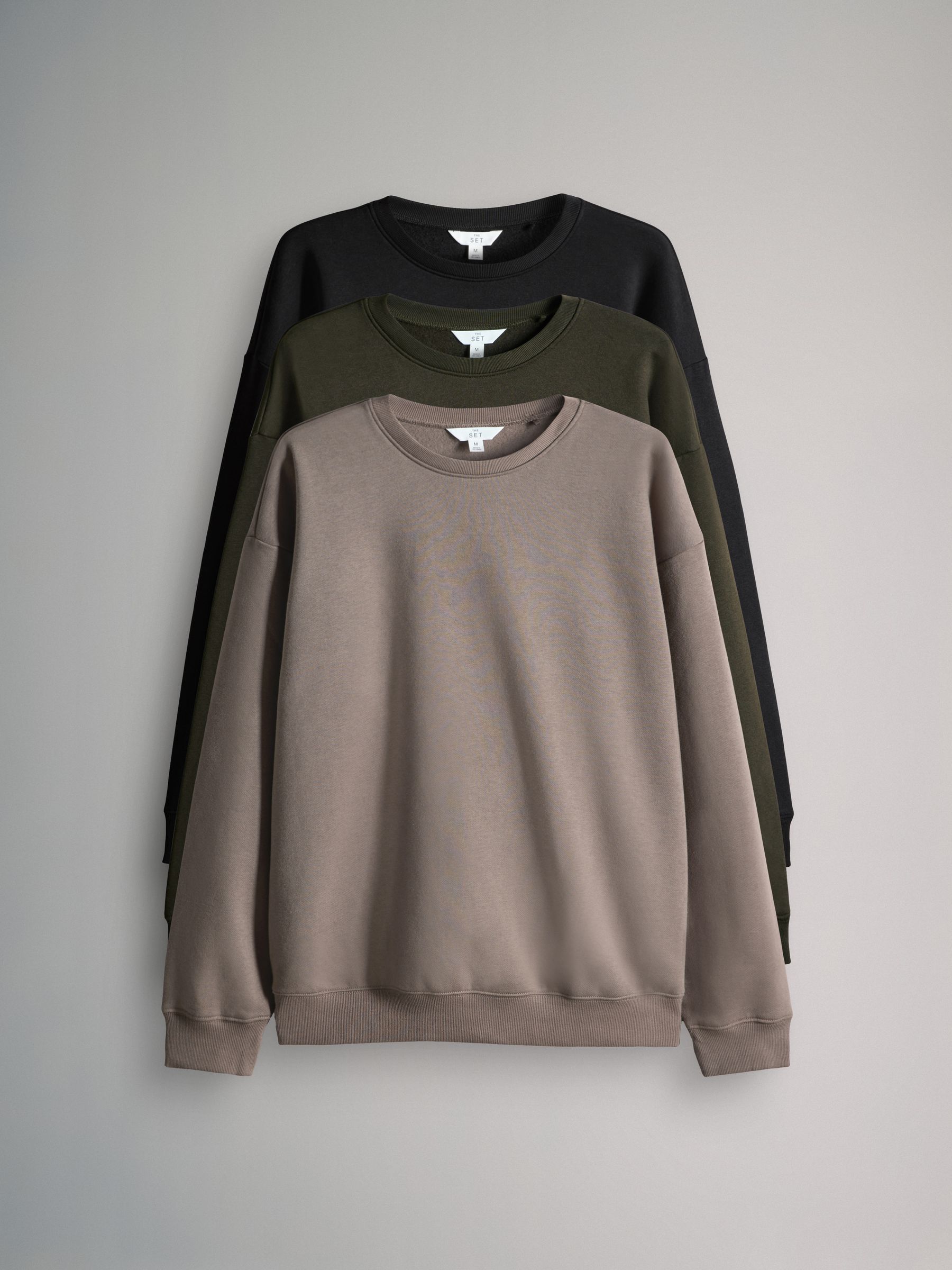 Black/Light Brown/Khaki GReen - 3 Pack Relaxed Crew Neck Sweatshirts - Image 1 of 6