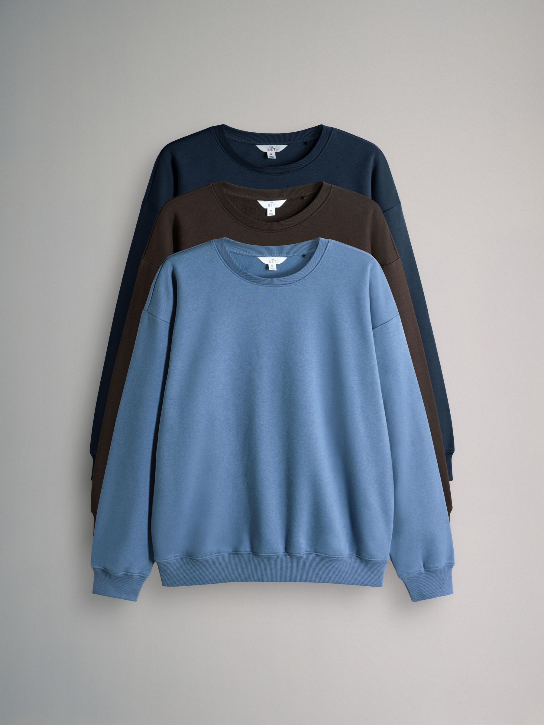 Navy/Chocolate Brown/Light Blue - 3 Pack Relaxed Crew Neck Sweatshirts - Image 1 of 6