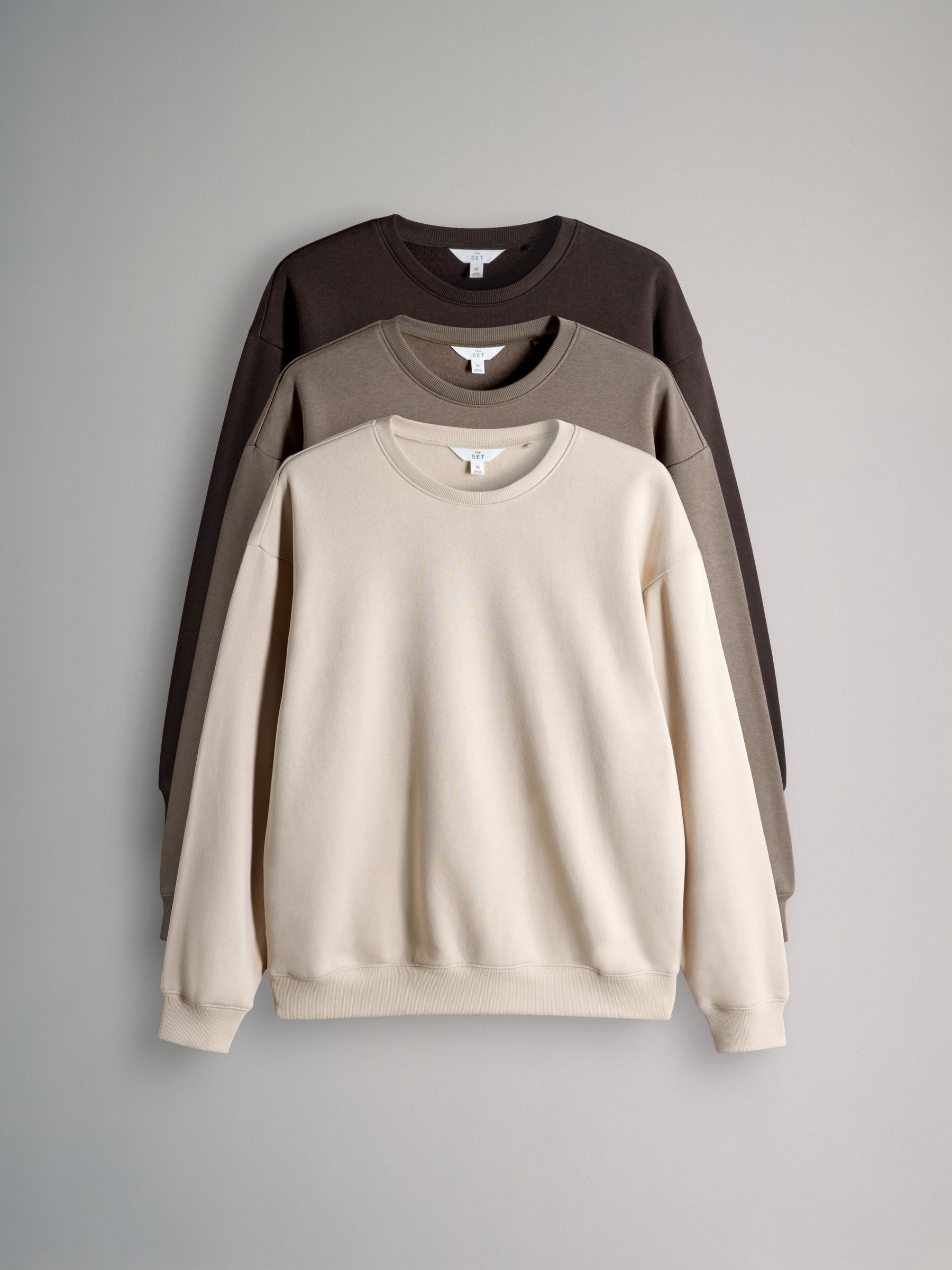Chocolate Brown/Taupe Brown/Cream - 3 Pack Relaxed Crew Neck Sweatshirts - Image 1 of 6