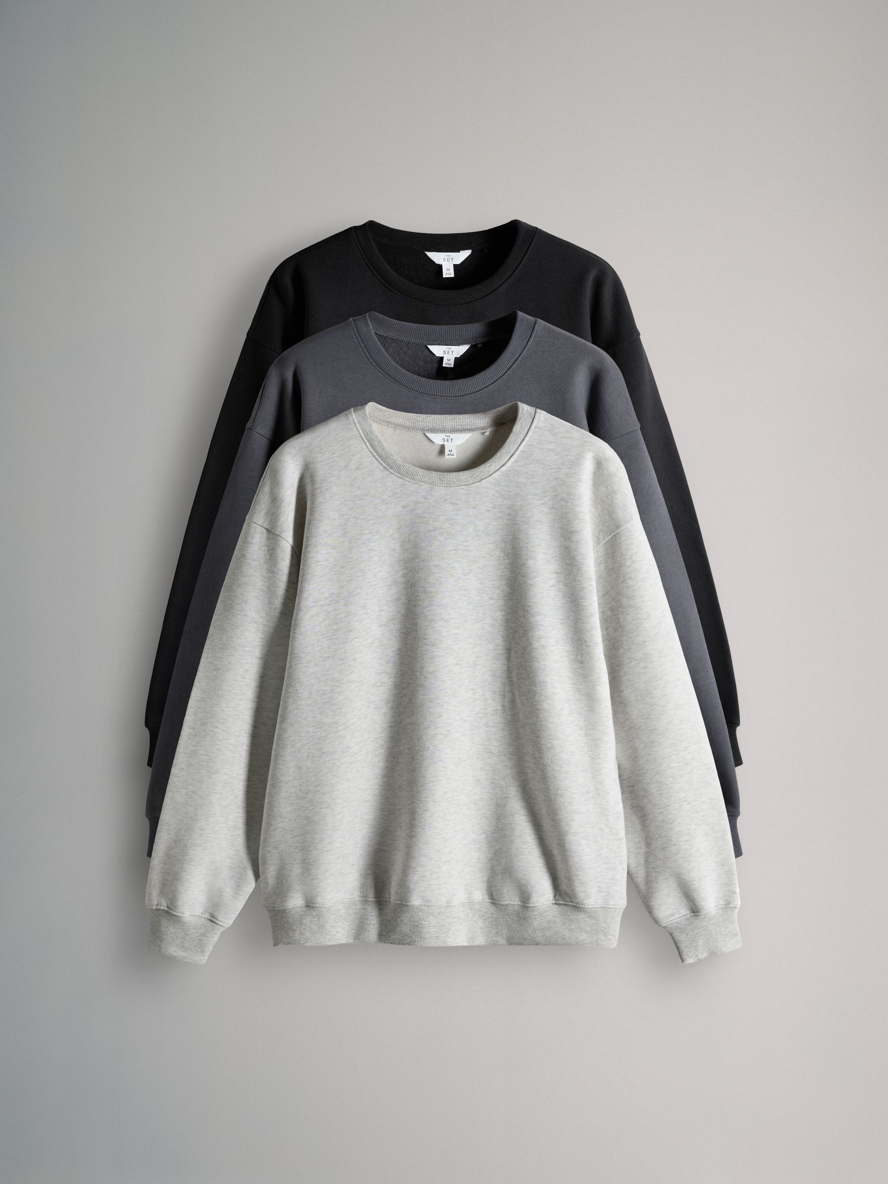 Black/Charcoal Grey Marl - 3 Pack Relaxed Crew Neck Sweatshirts - Image 1 of 6