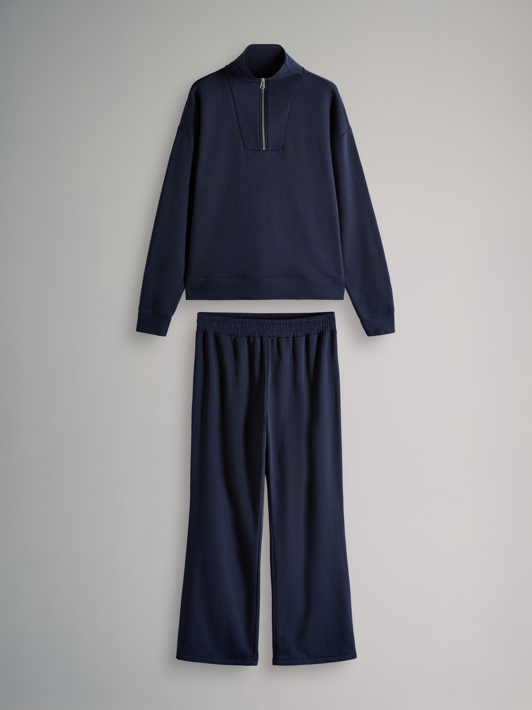 Navy - Half Zip Funnel Neck Sweatshirt and Wide Leg Joggers Set - Image 2 of 11