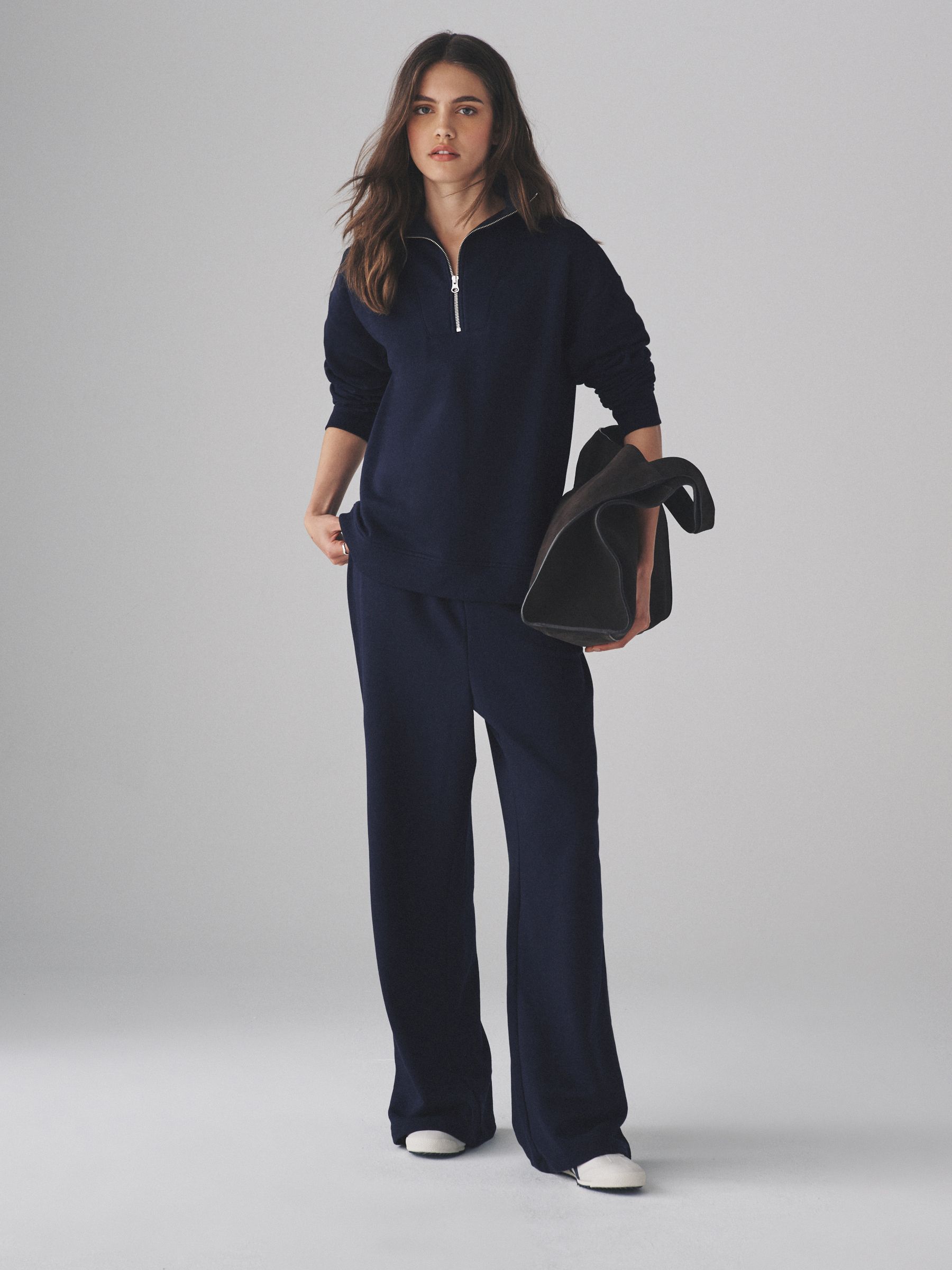 Navy - Half Zip Funnel Neck Sweatshirt and Wide Leg Joggers Set - Image 3 of 11
