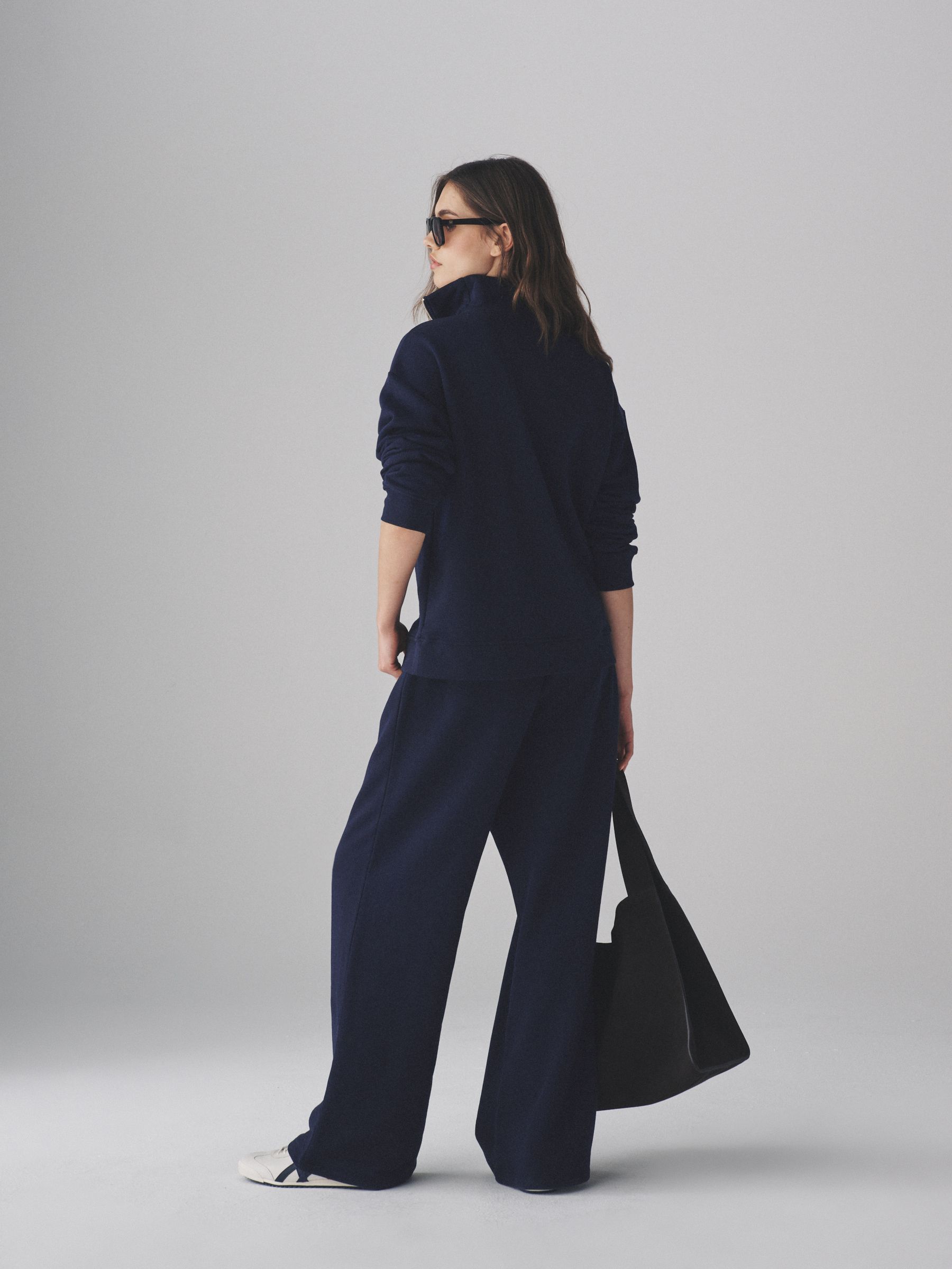 Navy - Half Zip Funnel Neck Sweatshirt and Wide Leg Joggers Set - Image 5 of 11