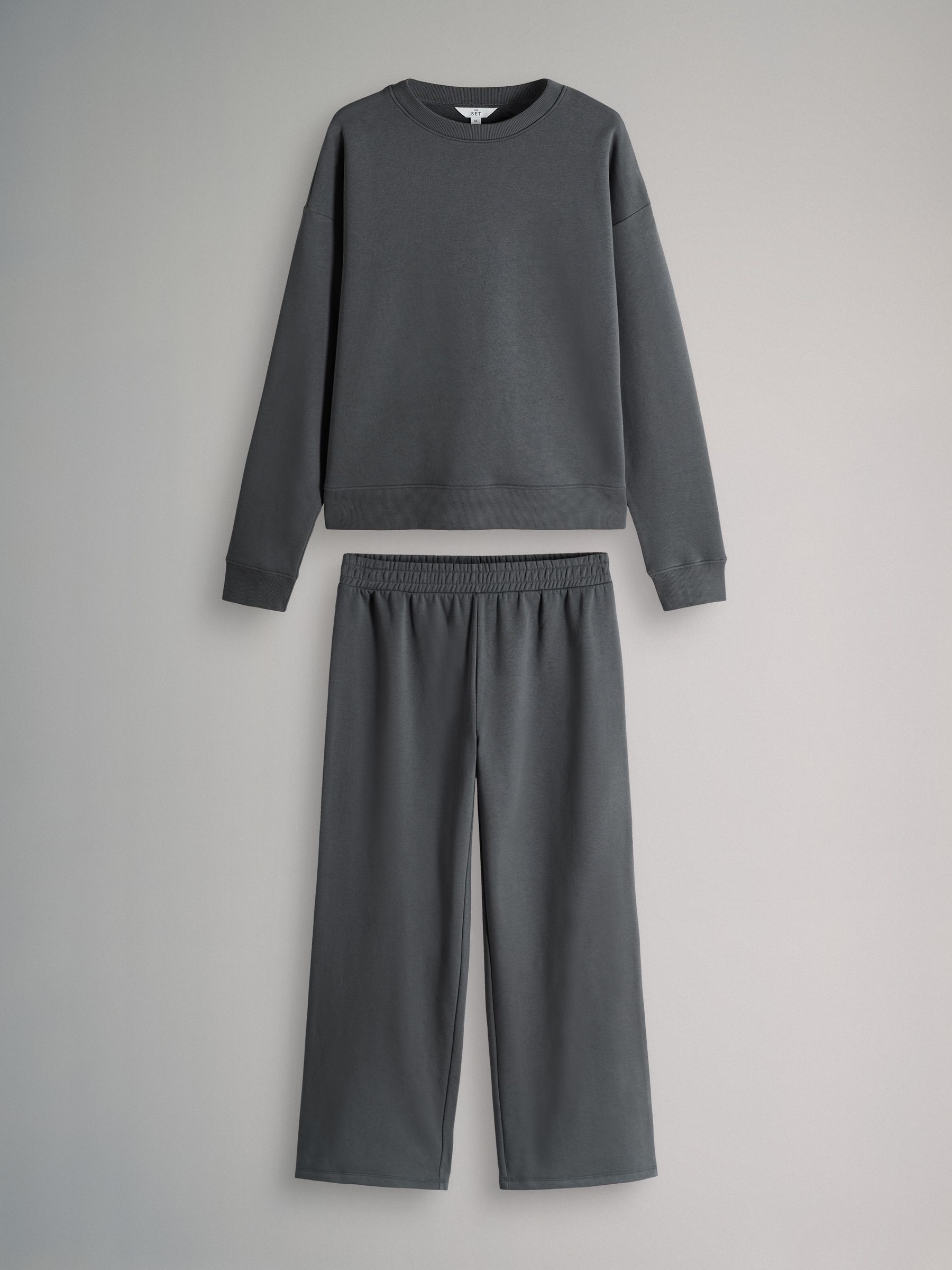 Charcoal Grey - Crew Neck Sweatshirt and Wide Leg Joggers Set - Image 1 of 5