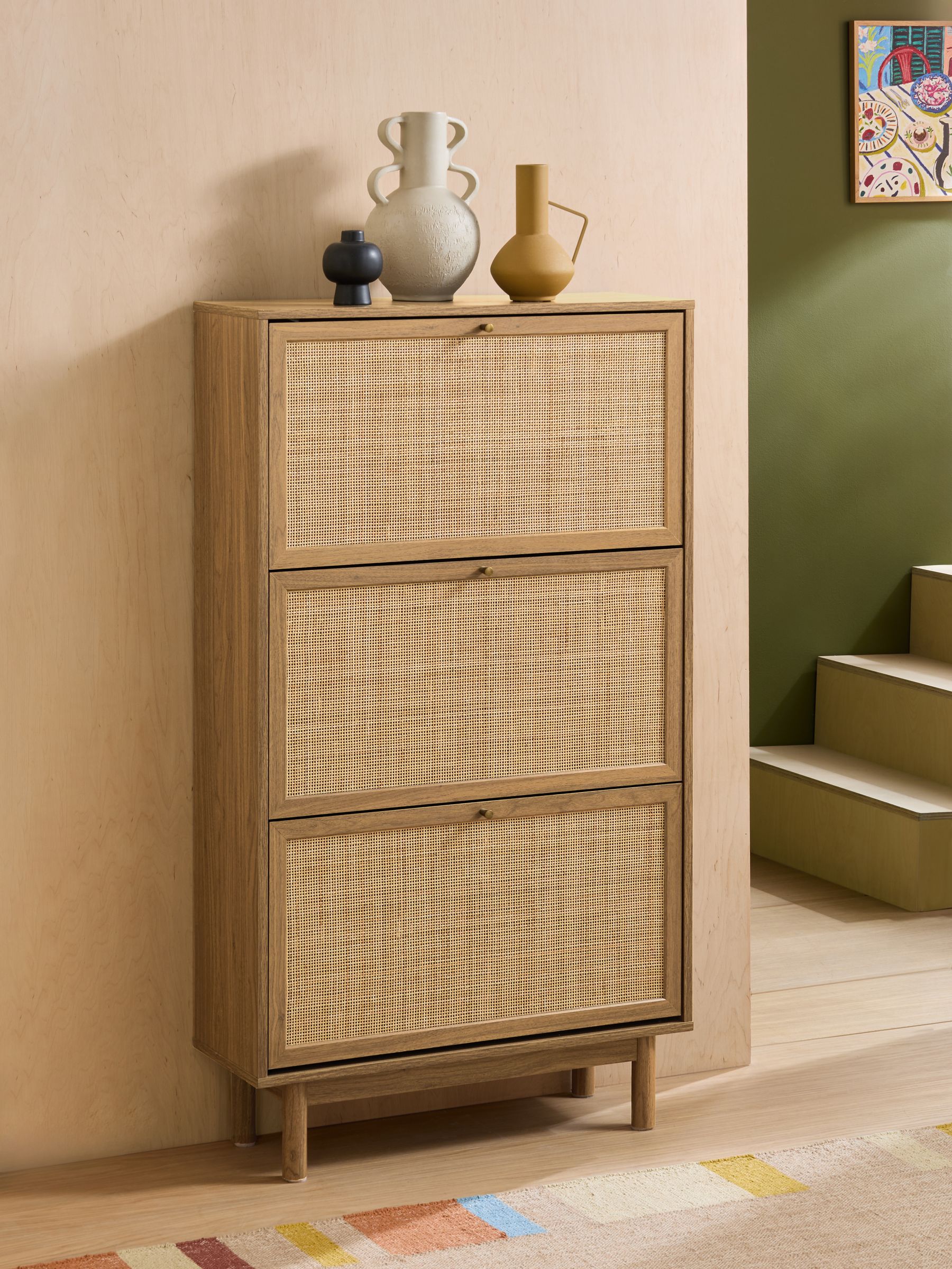 Pavia Rattan Shoe Storage in Oak Effect - Image 1 of 5