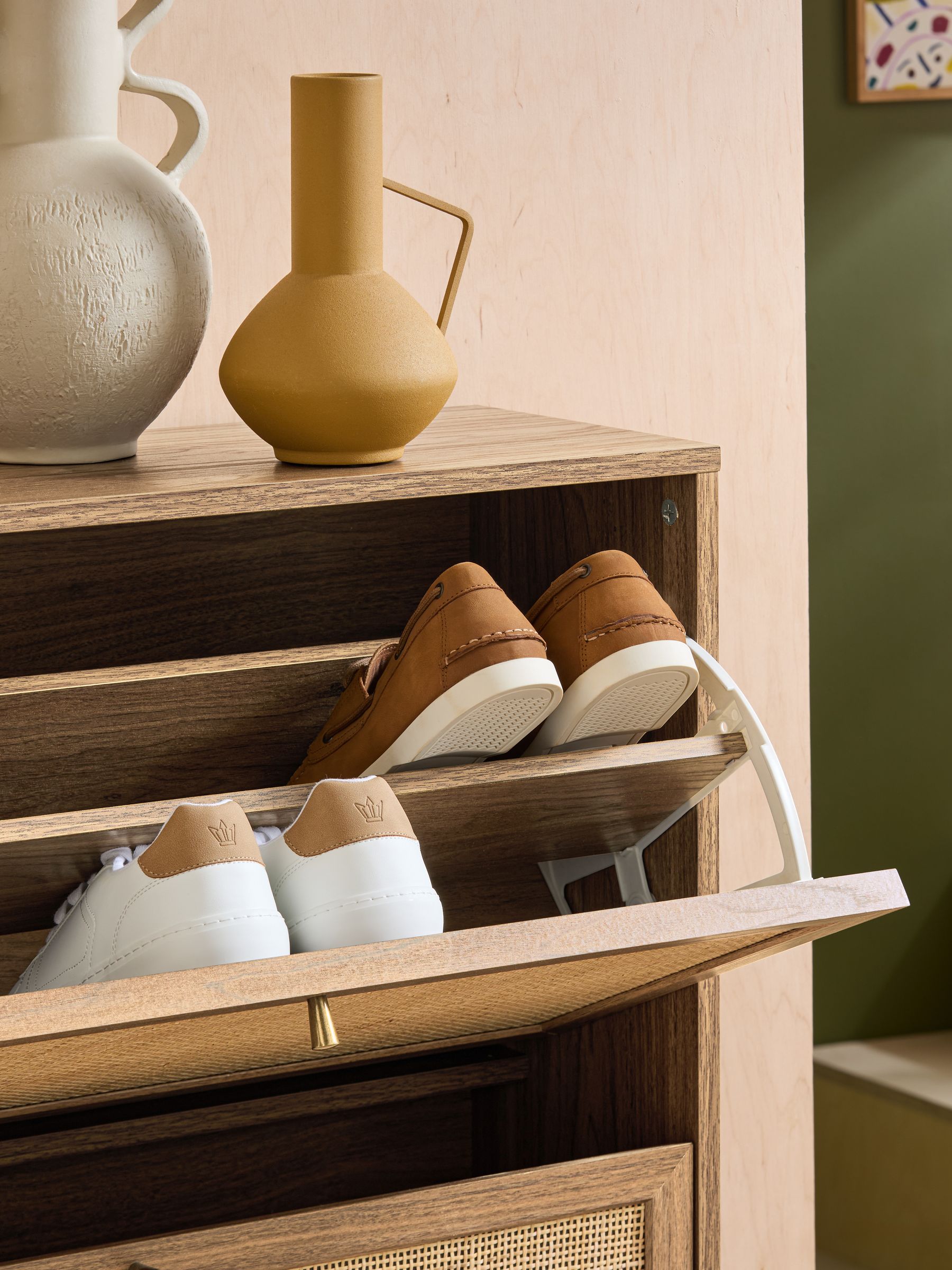 Pavia Rattan Shoe Storage in Oak Effect - Image 2 of 5