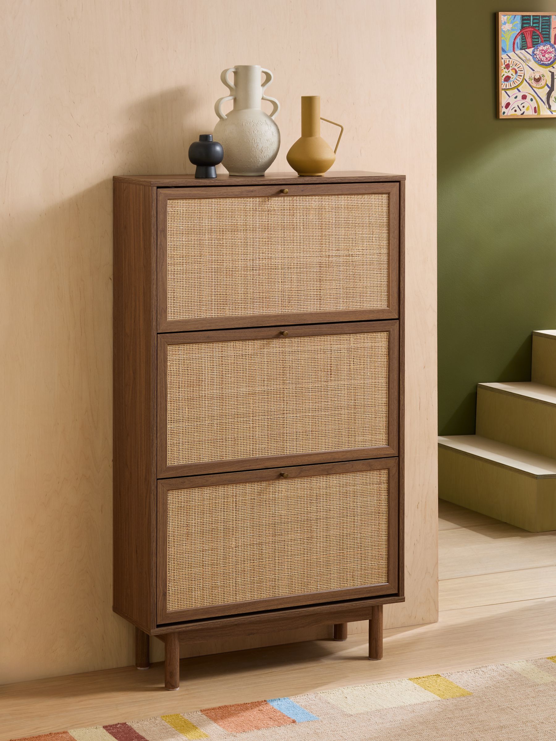 Pavia Rattan Shoe Storage in Dark Oak Effect - Image 1 of 5