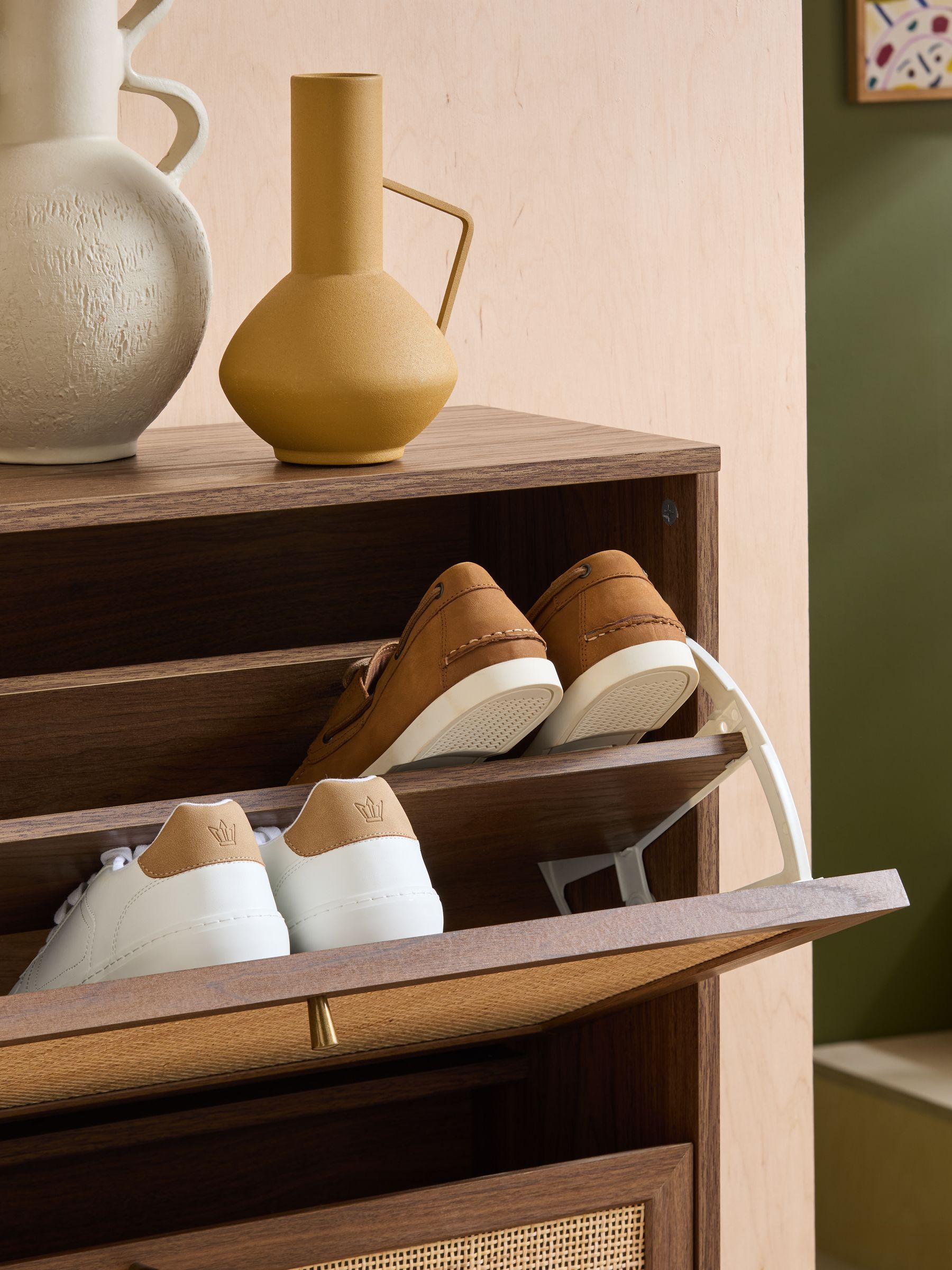 Pavia Rattan Shoe Storage in Dark Oak Effect - Image 2 of 5