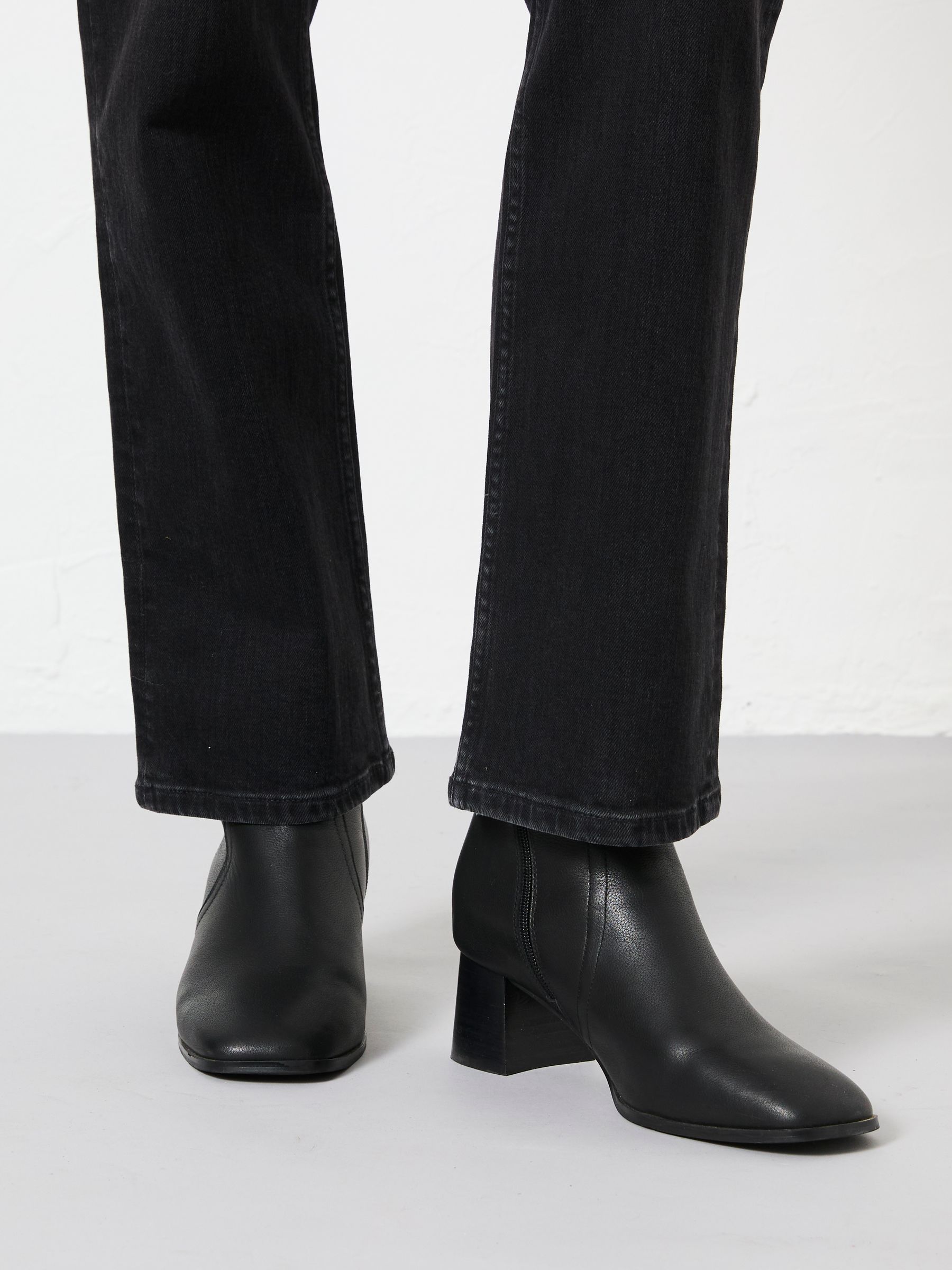 Black Flared Heel Leather Boot - Image 1 of 4