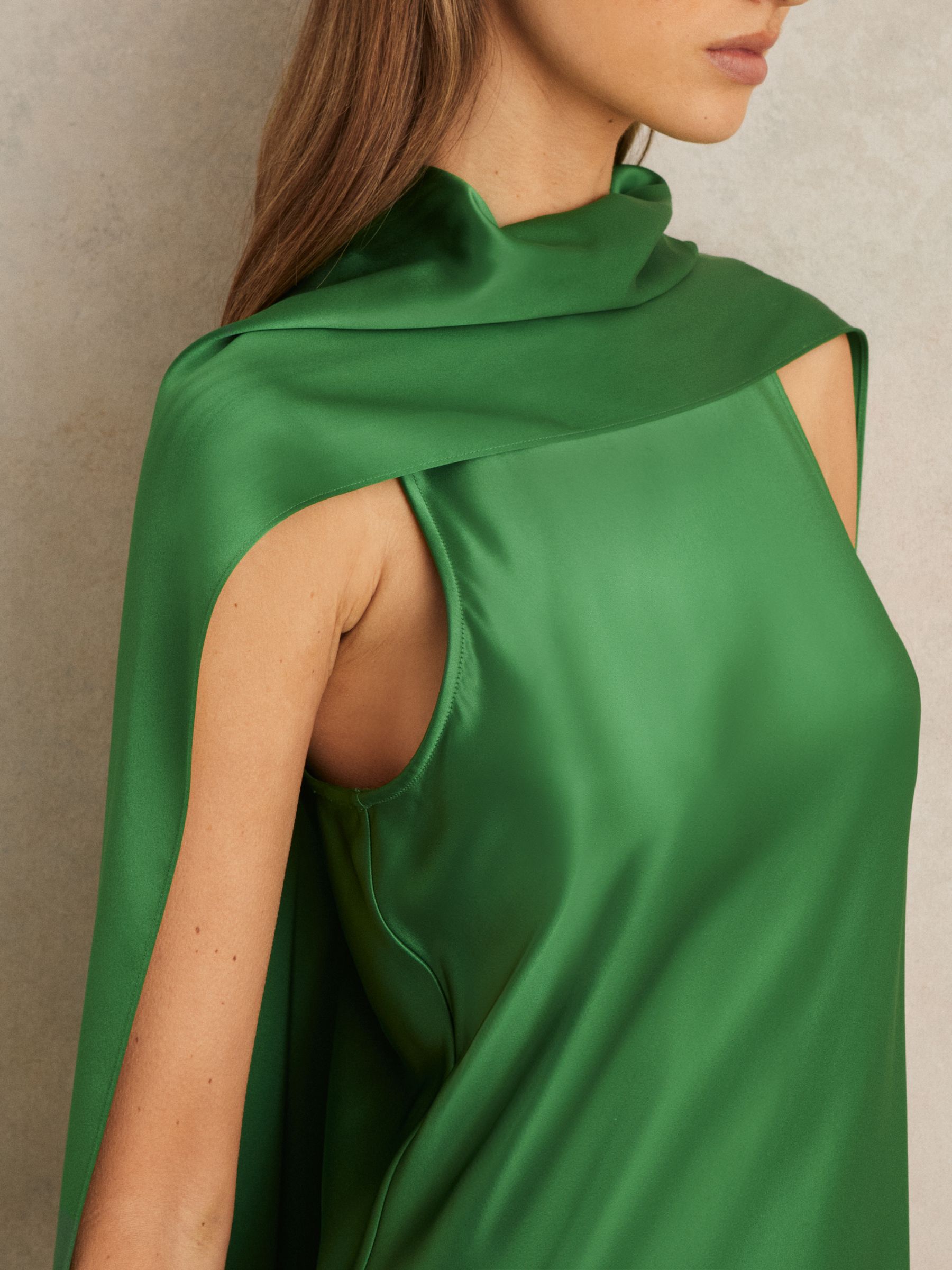Petite Satin Cape Maxi Dress in Green - Image 4 of 8