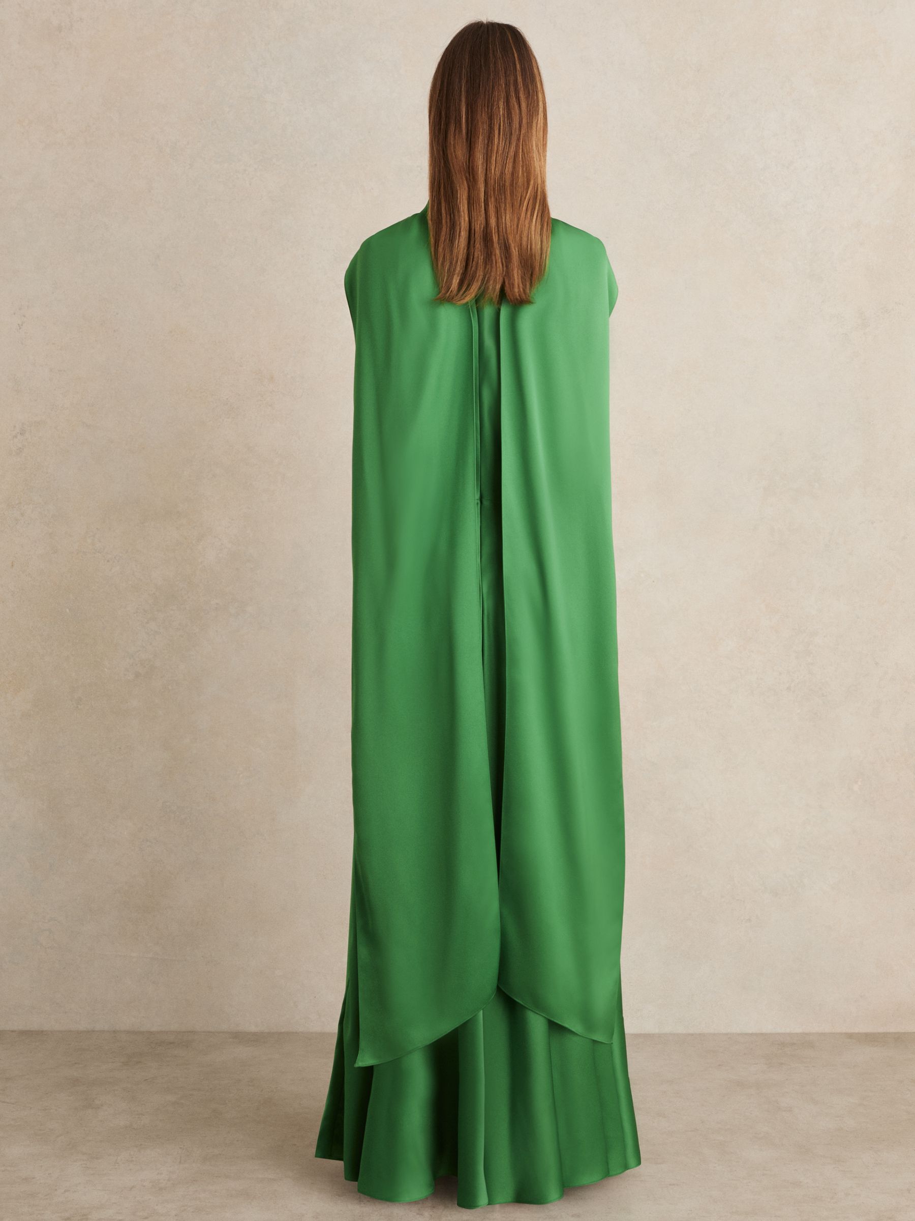 reiss green satin dress Reiss Kenzie Satin Asymmetric Draped Midi Dress
