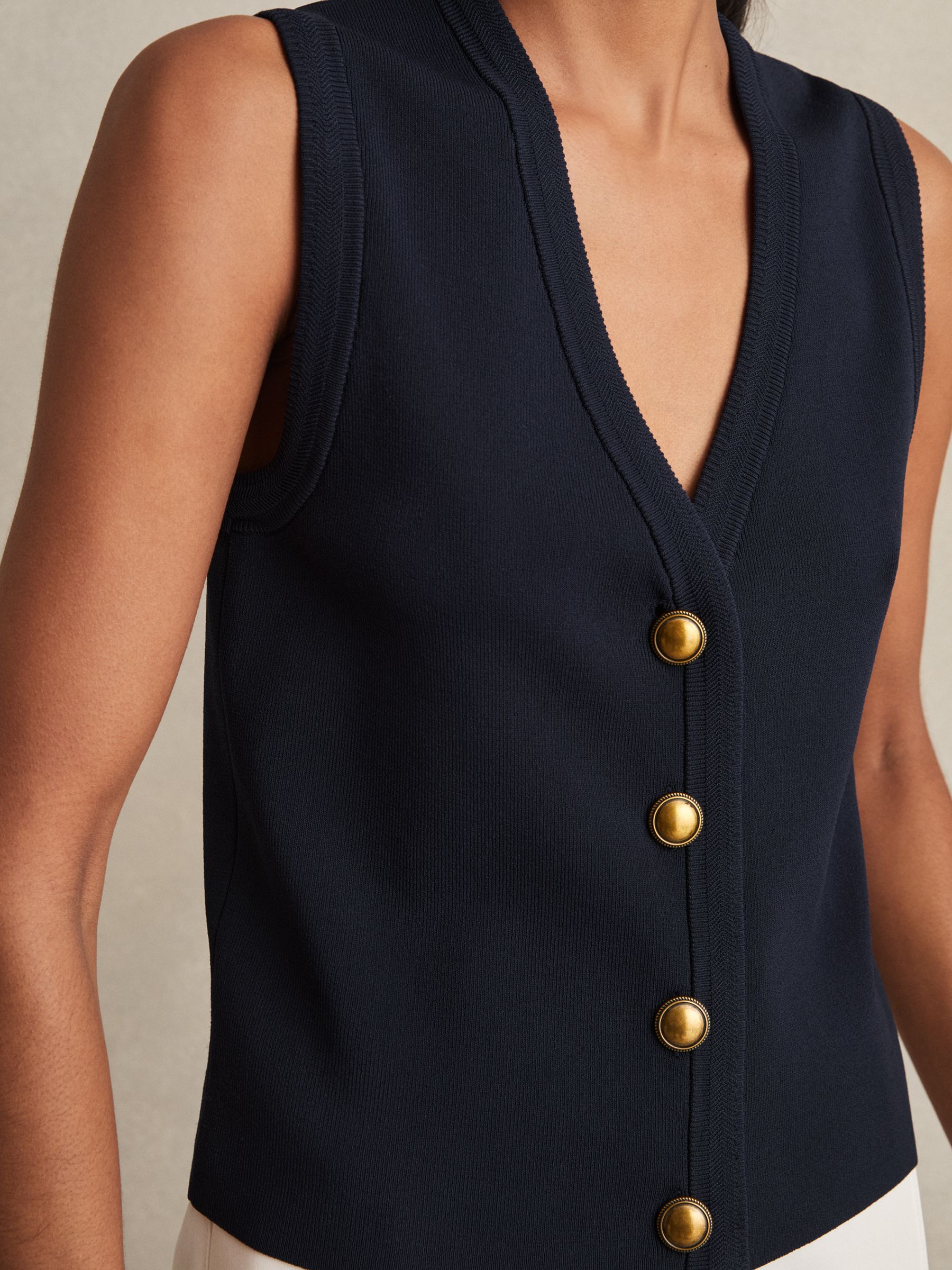 Knitted Button Through Vest in Navy - image 3