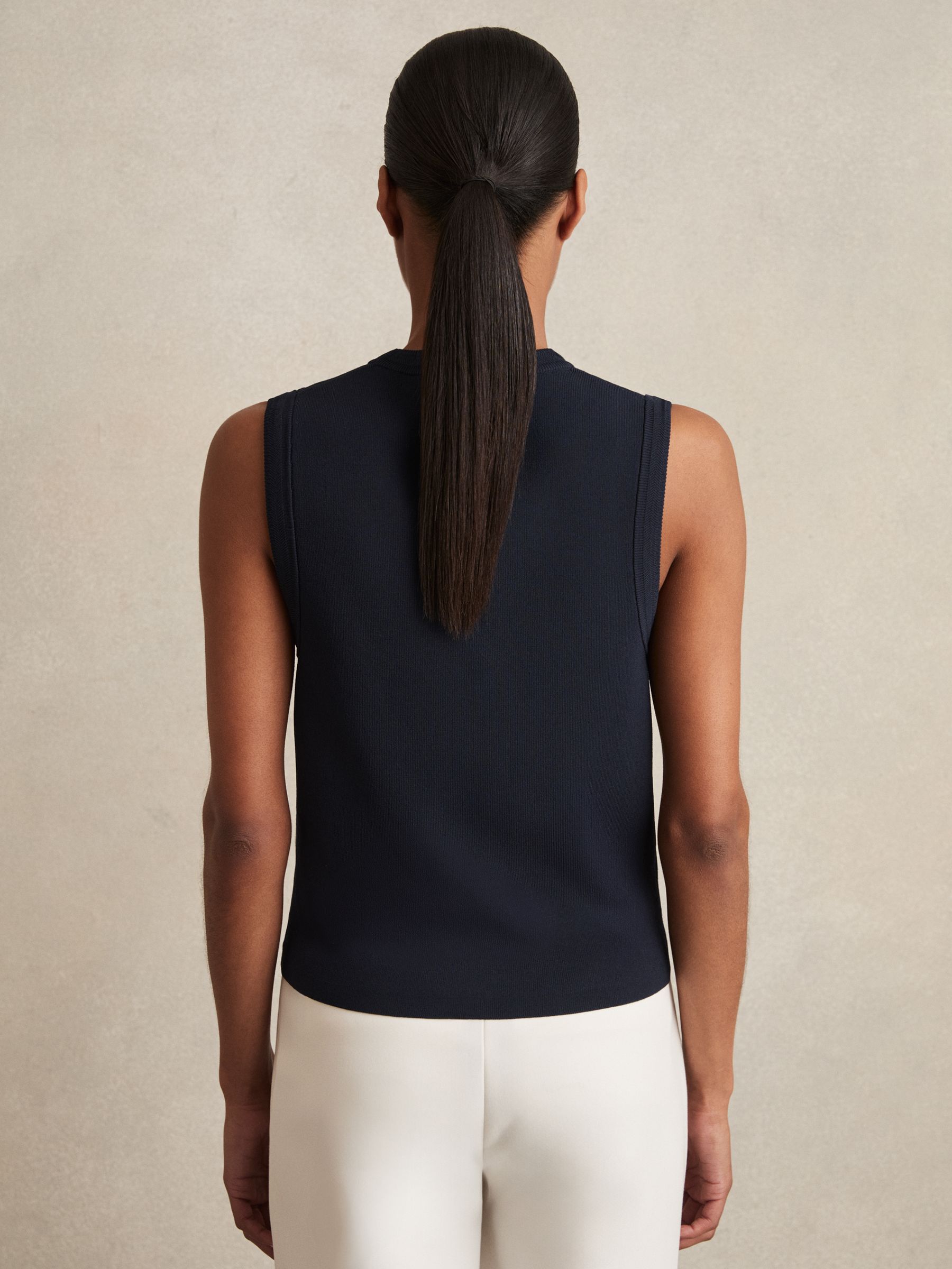 Knitted Button Through Vest in Navy - image 4