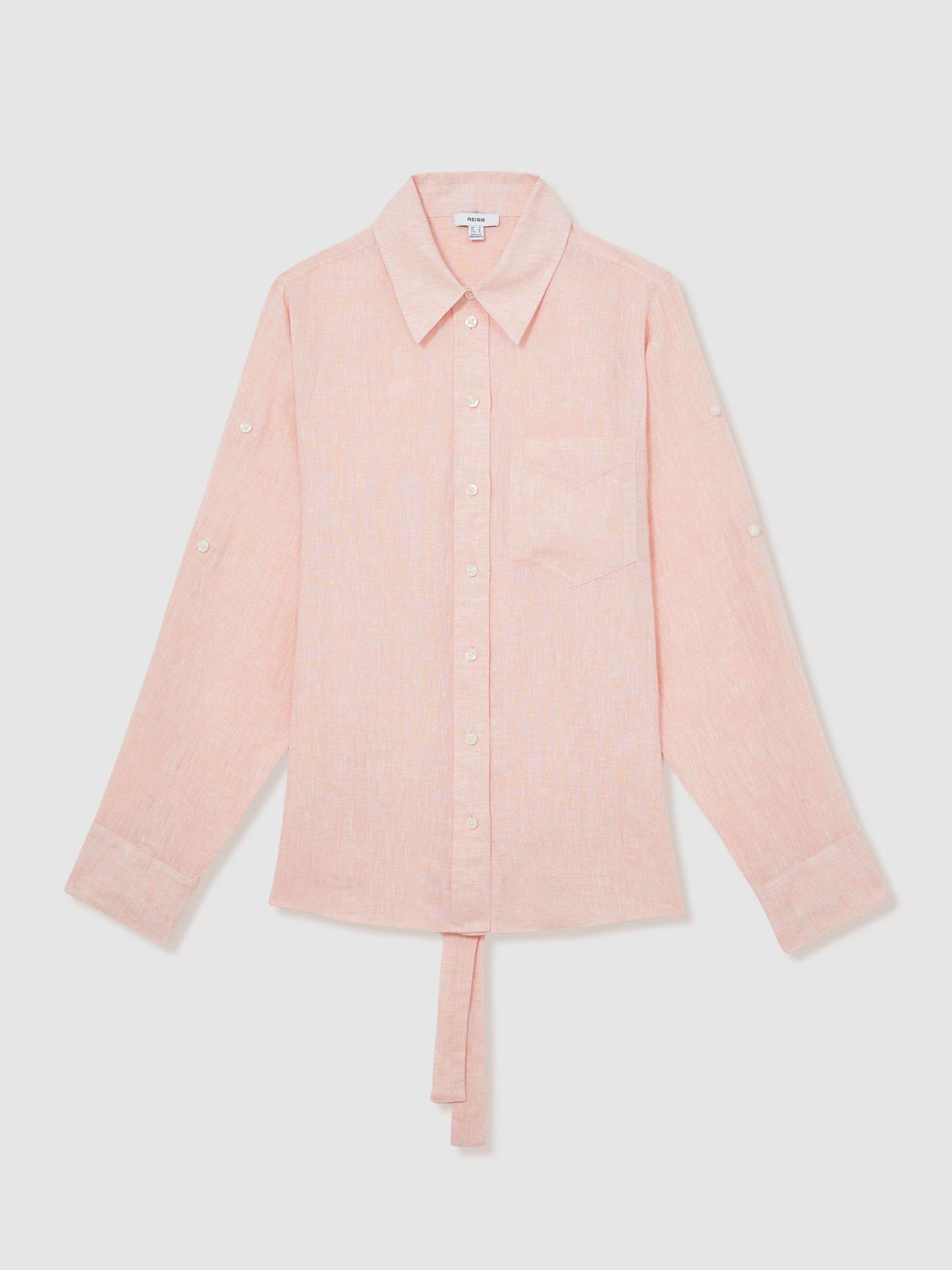 Linen Tie-Back Shirt in Pale Pink - Image 2 of 6