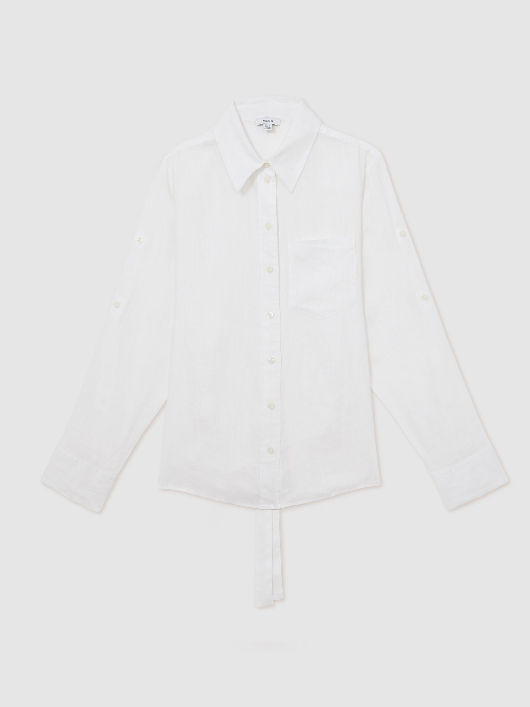 Linen Tie-Back Shirt in White - Image 2 of 6