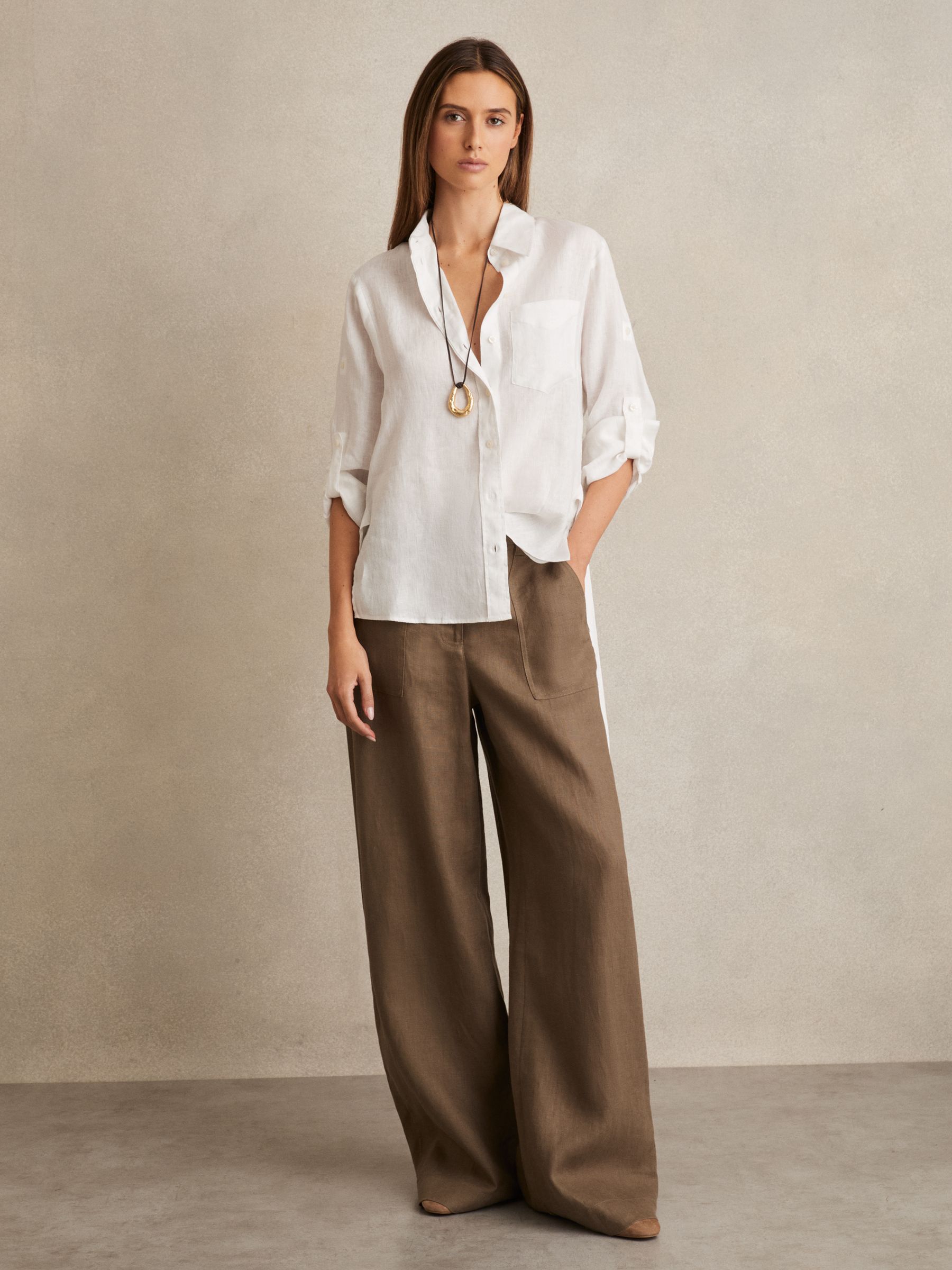 Linen Tie-Back Shirt in White - Image 5 of 6