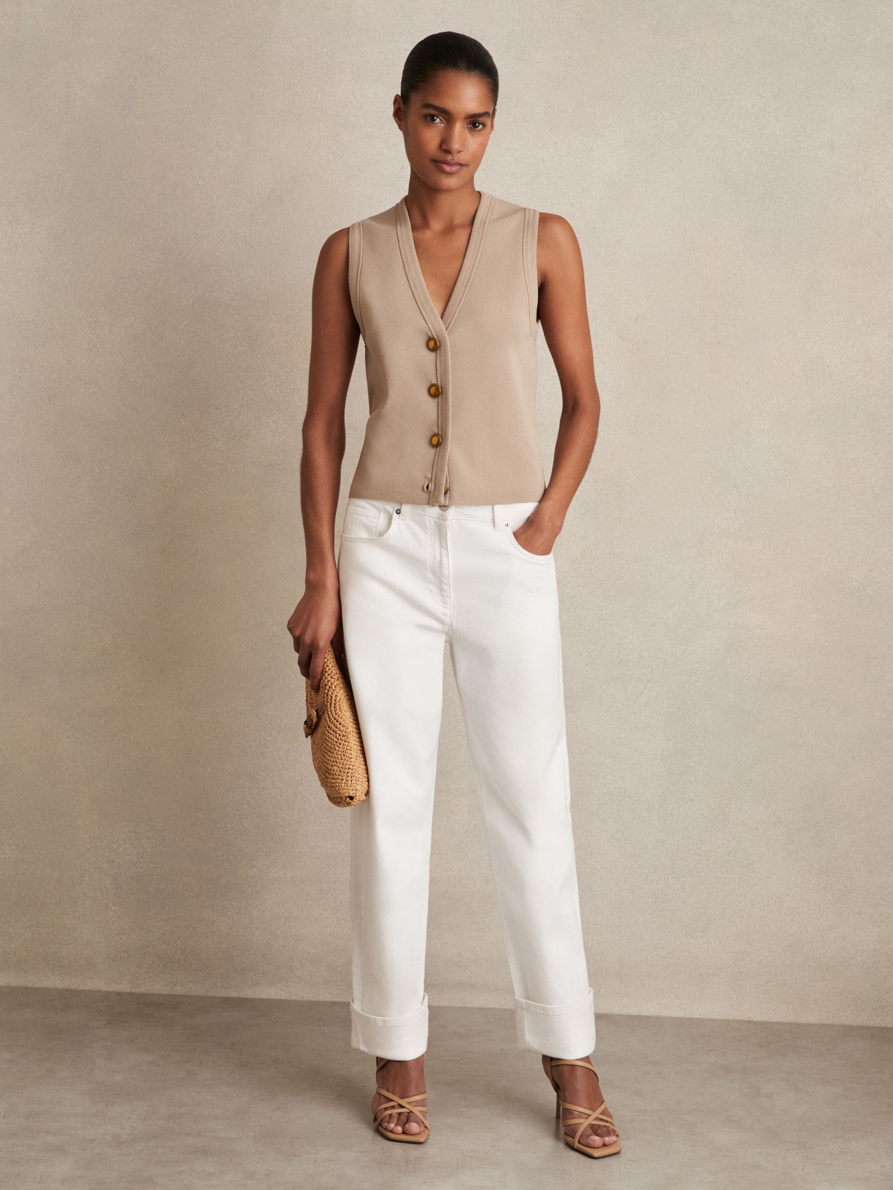 Knitted Button Through Vest in Neutral - Image 3 of 6