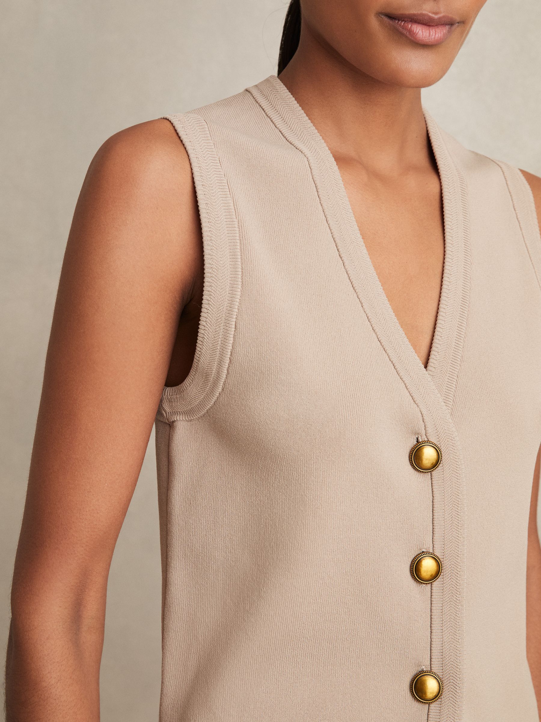 Knitted Button Through Vest in Neutral - Image 4 of 6