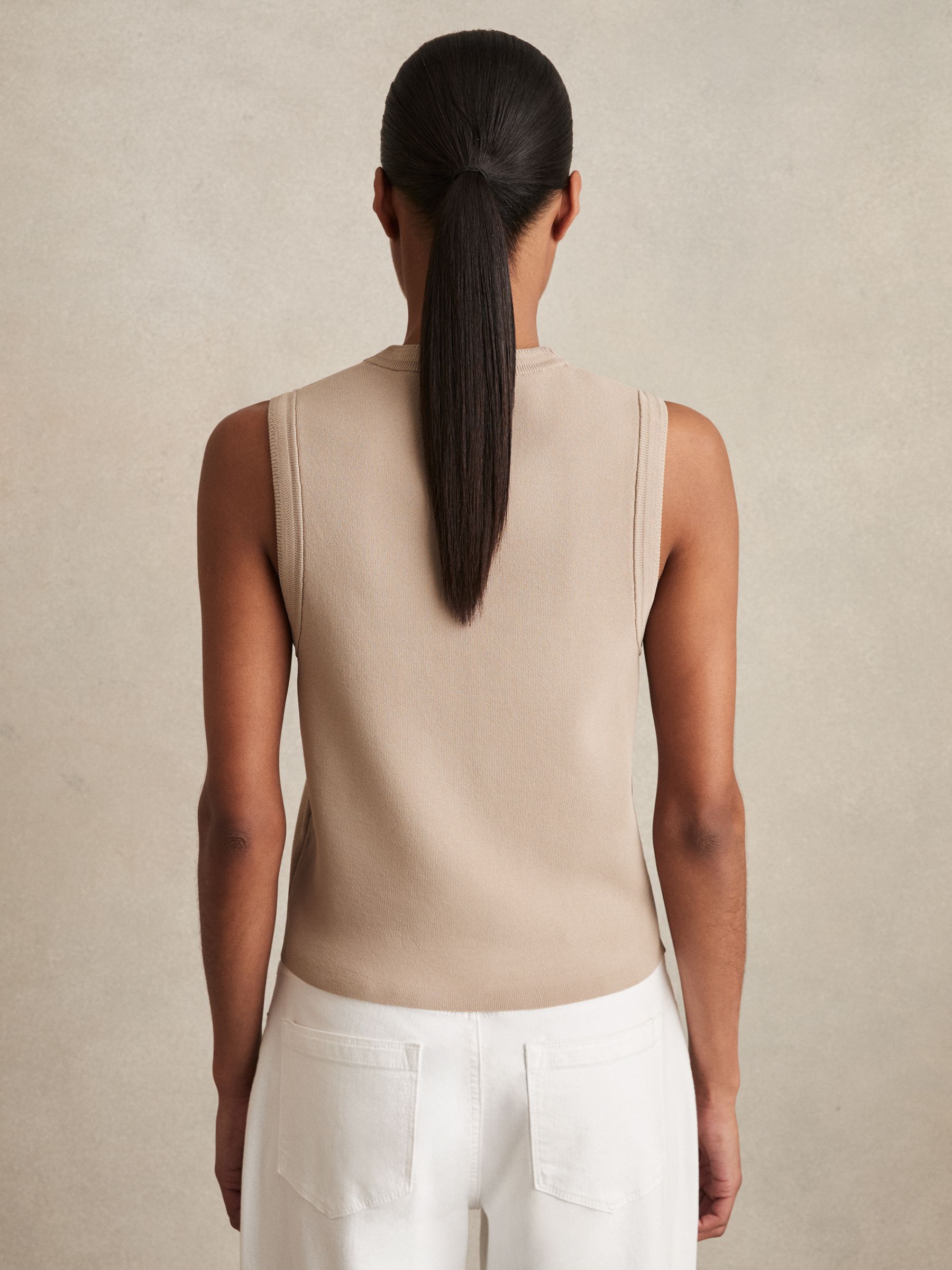 Knitted Button Through Vest in Neutral - Image 5 of 6