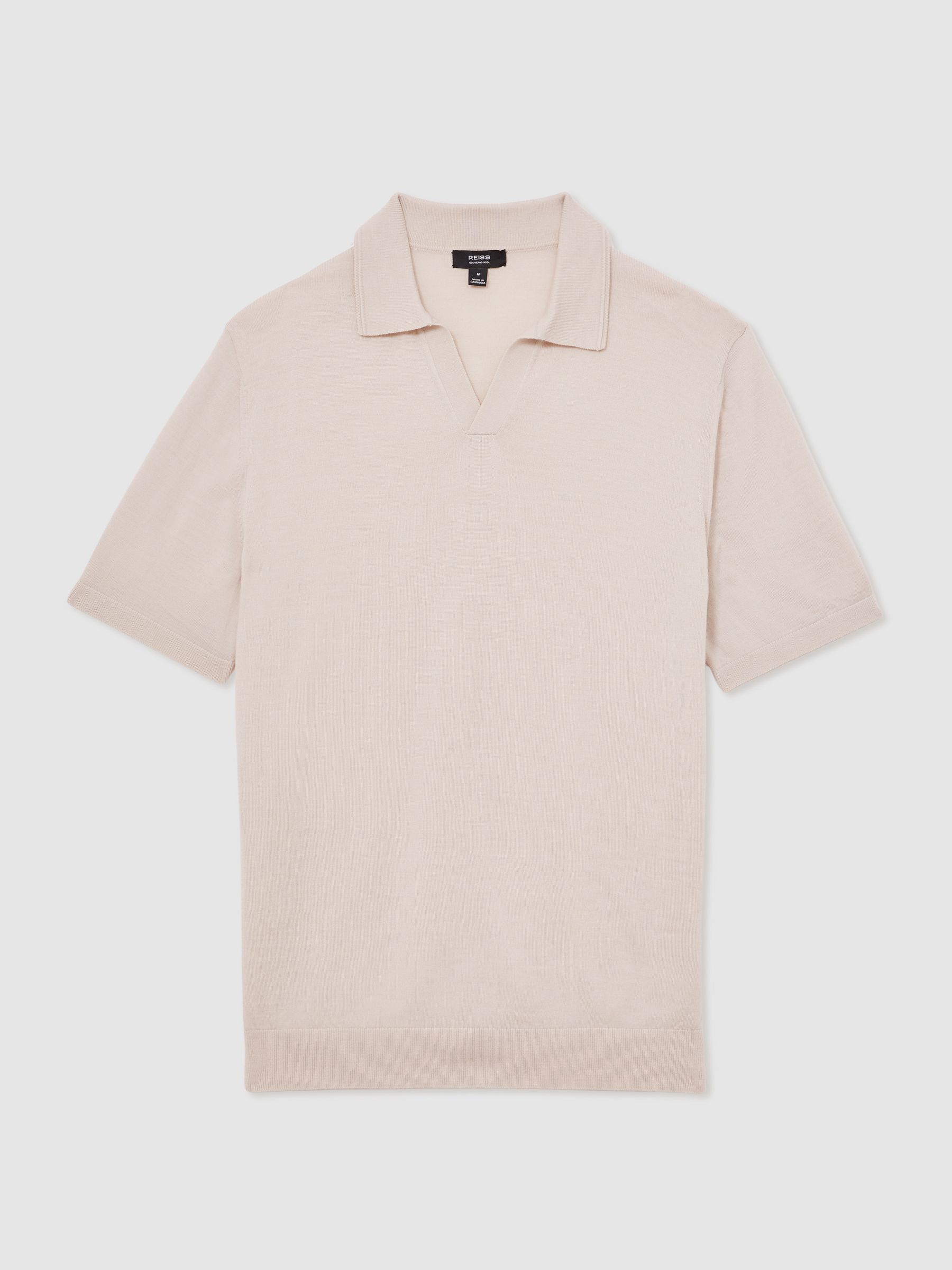 Merino Wool Open-Collar Polo Shirt in Beige - Image 2 of 6