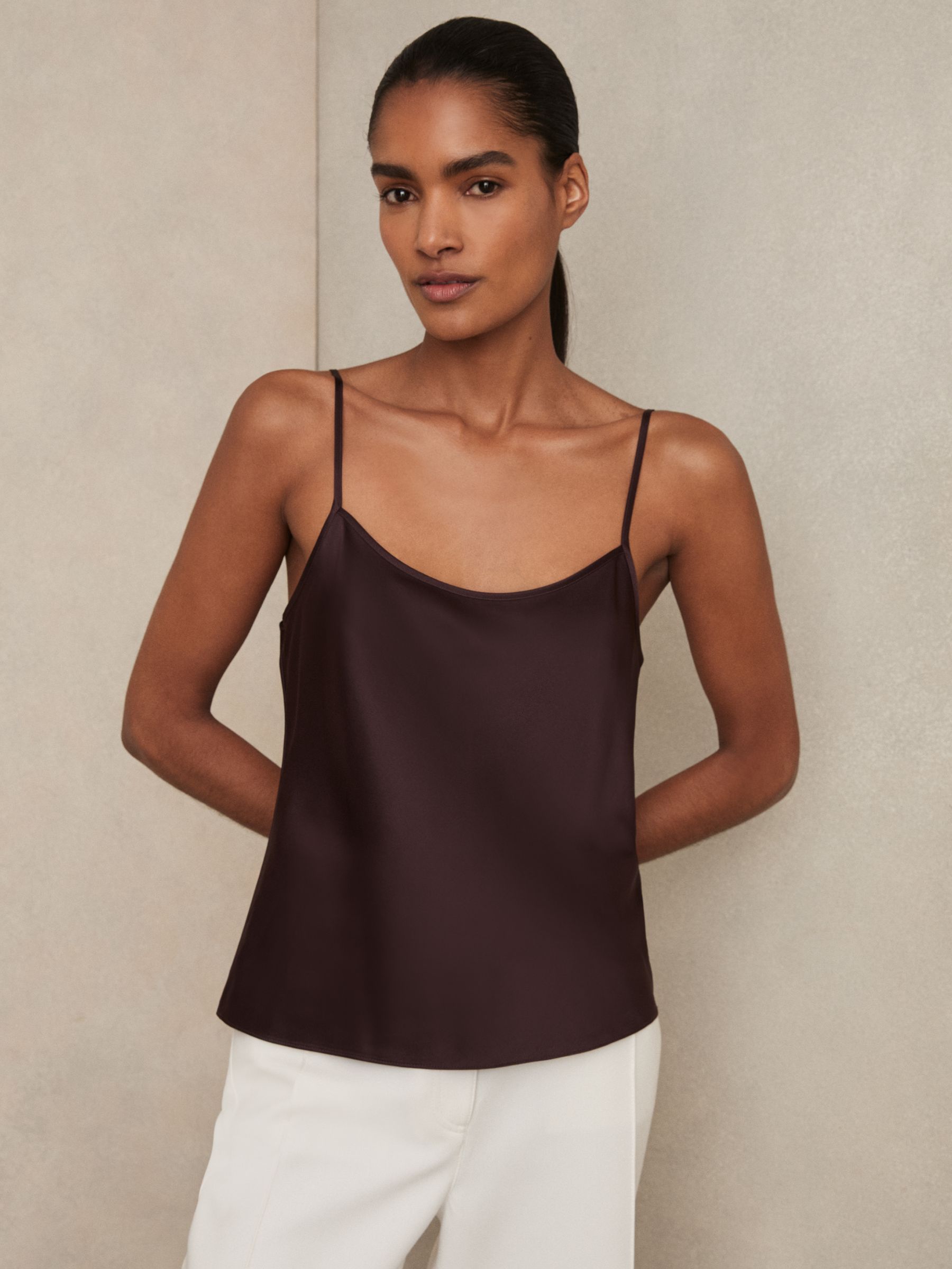 Silk Cami Top in Burgundy - Image 3 of 6