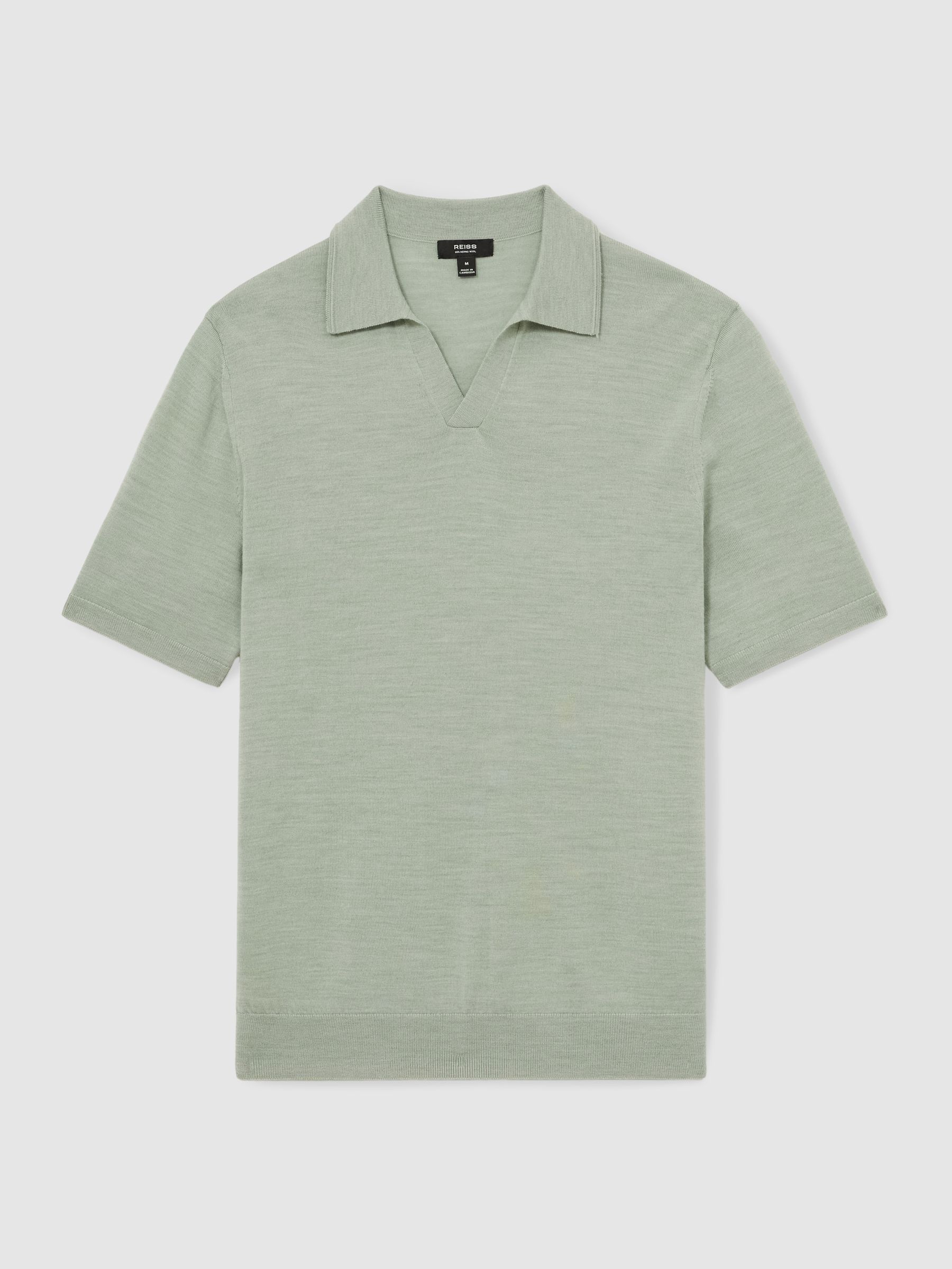 Merino Wool Open-Collar Polo Shirt in Sage Green Melange - Image 2 of 6