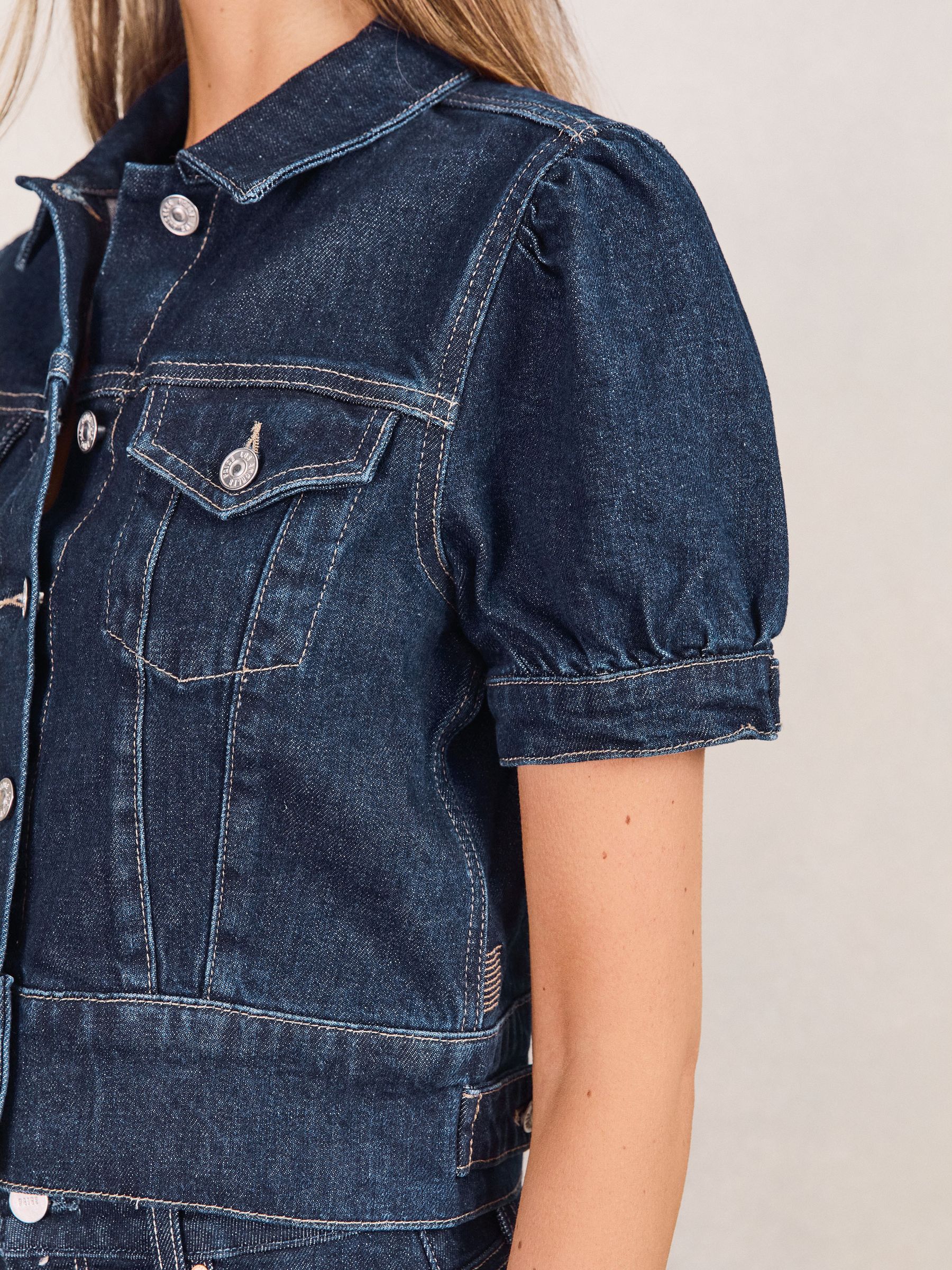 Paige Puff-Sleeve Short Denim Jacket in Emberlynn Blue - Image 3 of 5