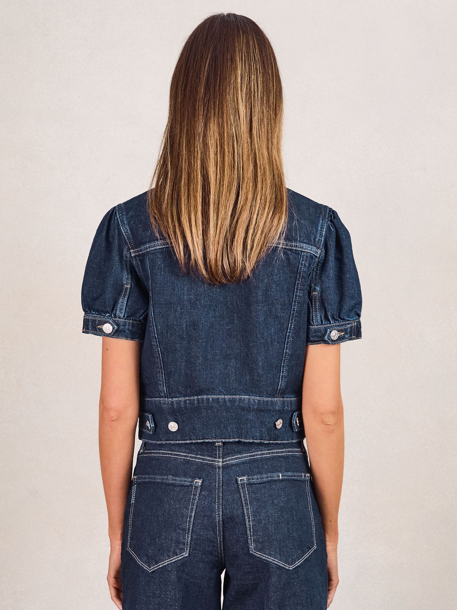 Paige Puff-Sleeve Short Denim Jacket in Emberlynn Blue - Image 4 of 5