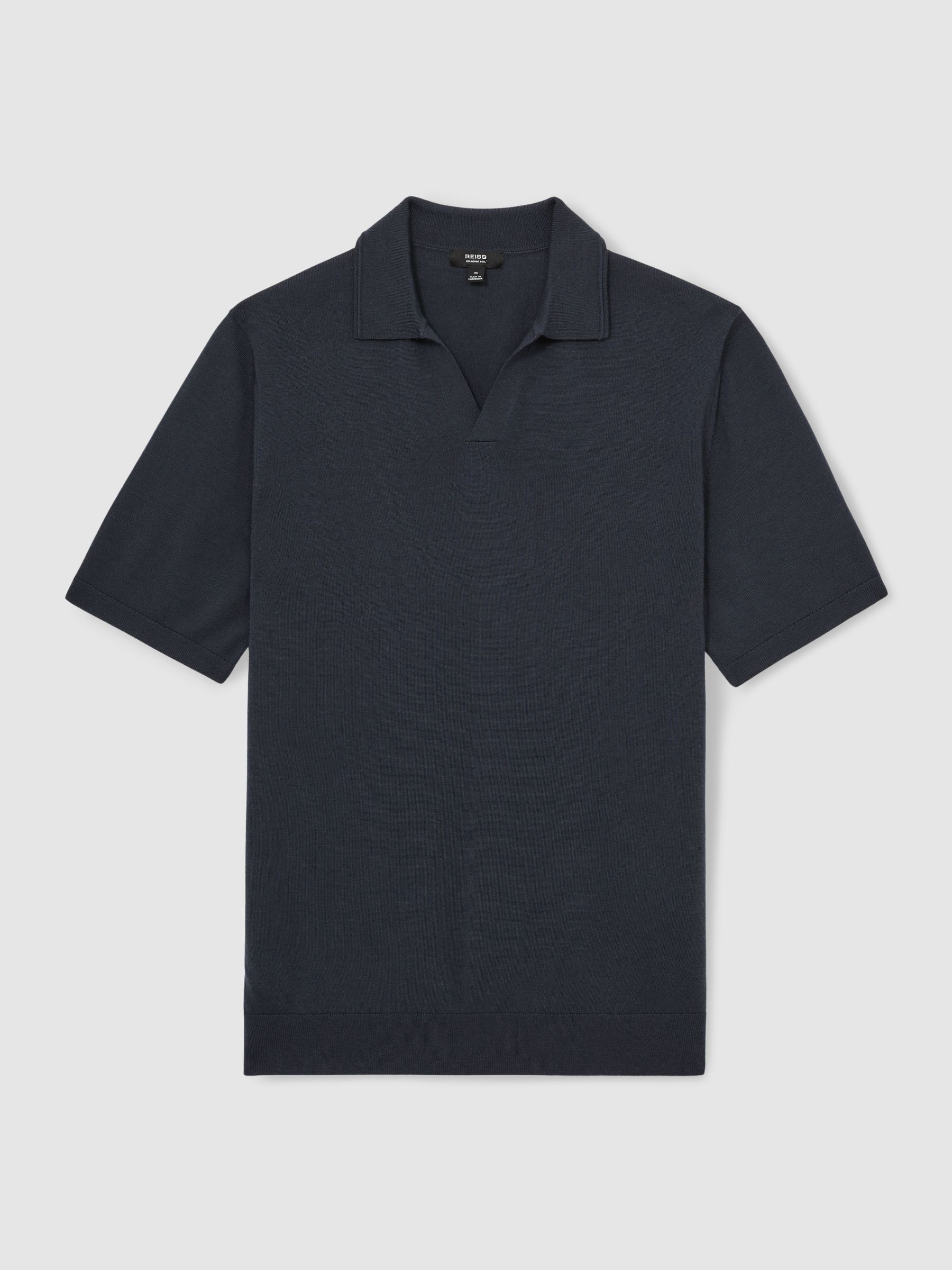 Merino Wool Open-Collar Polo Shirt in Midnight Navy - Image 2 of 6