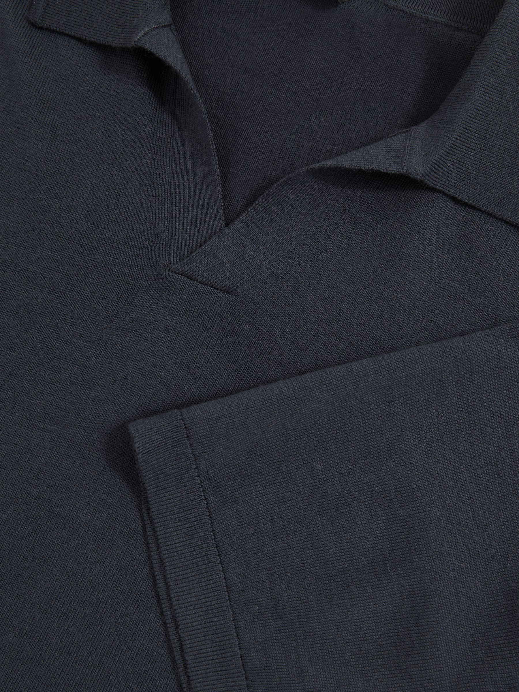 Merino Wool Open-Collar Polo Shirt in Midnight Navy - Image 6 of 6