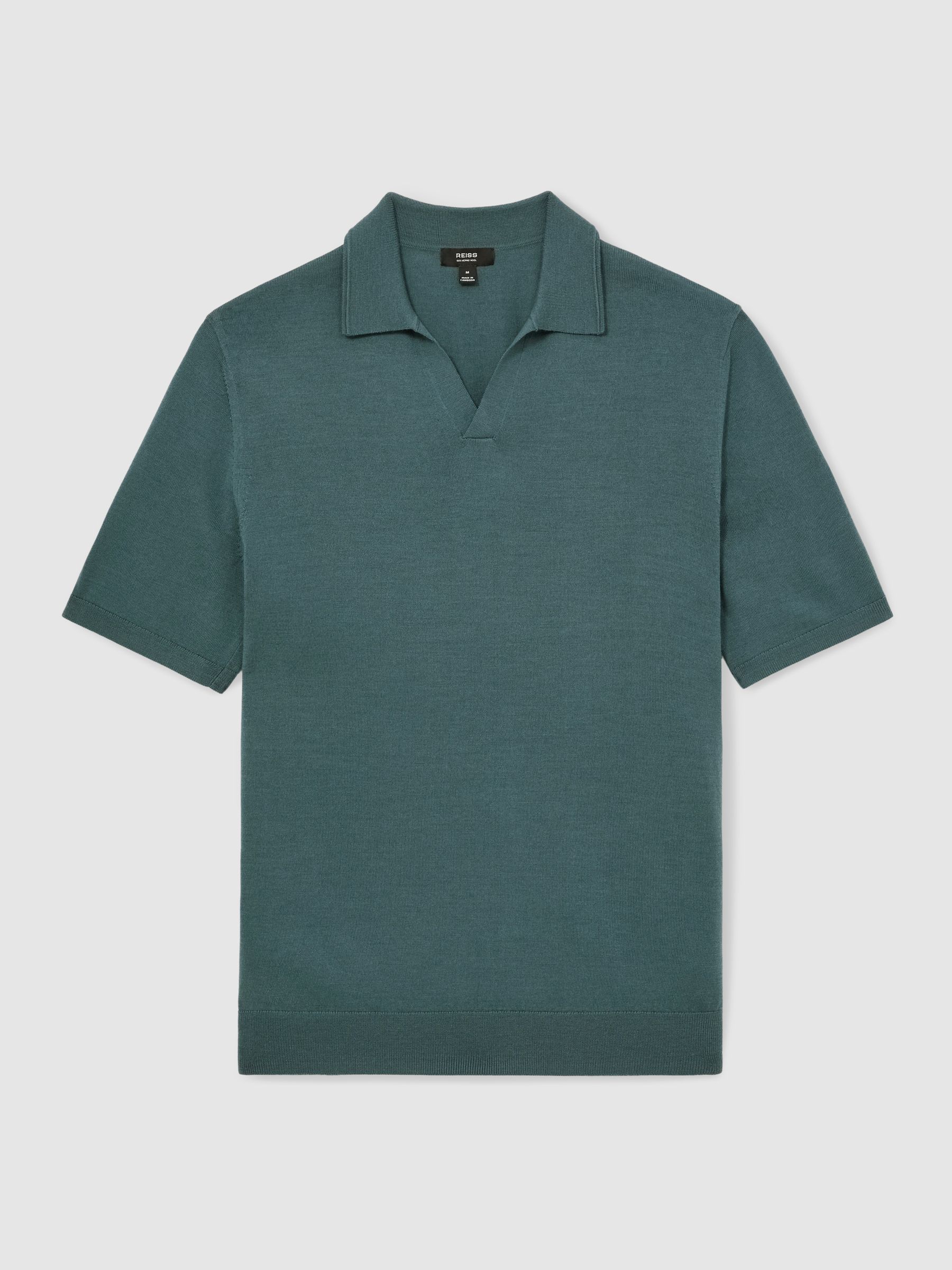 Merino Wool Open-Collar Polo Shirt in Orion Blue - Image 2 of 5