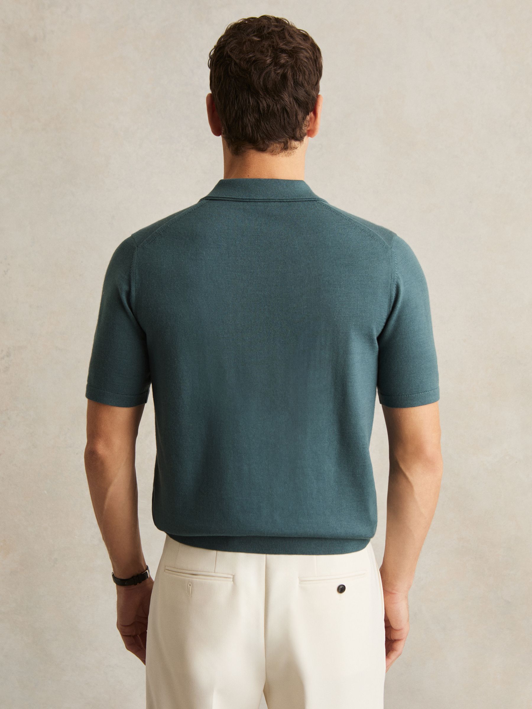 Merino Wool Open-Collar Polo Shirt in Orion Blue - Image 4 of 5