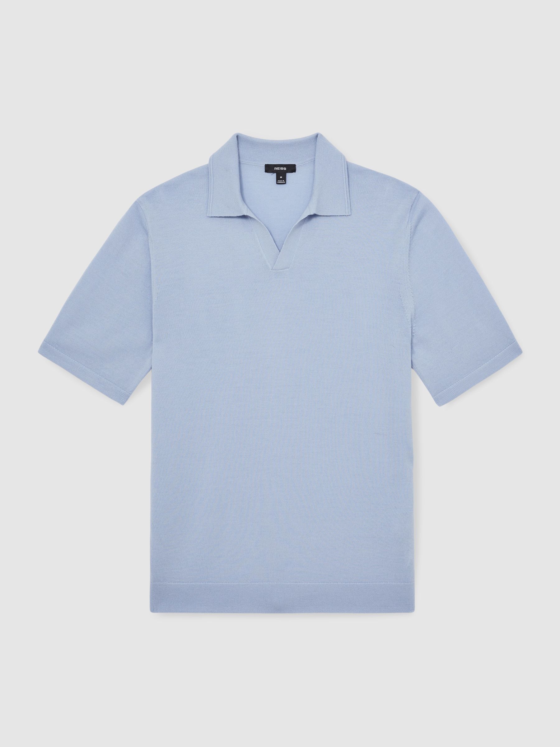 Merino Wool Open-Collar Polo Shirt in Soft Blue - Image 2 of 6