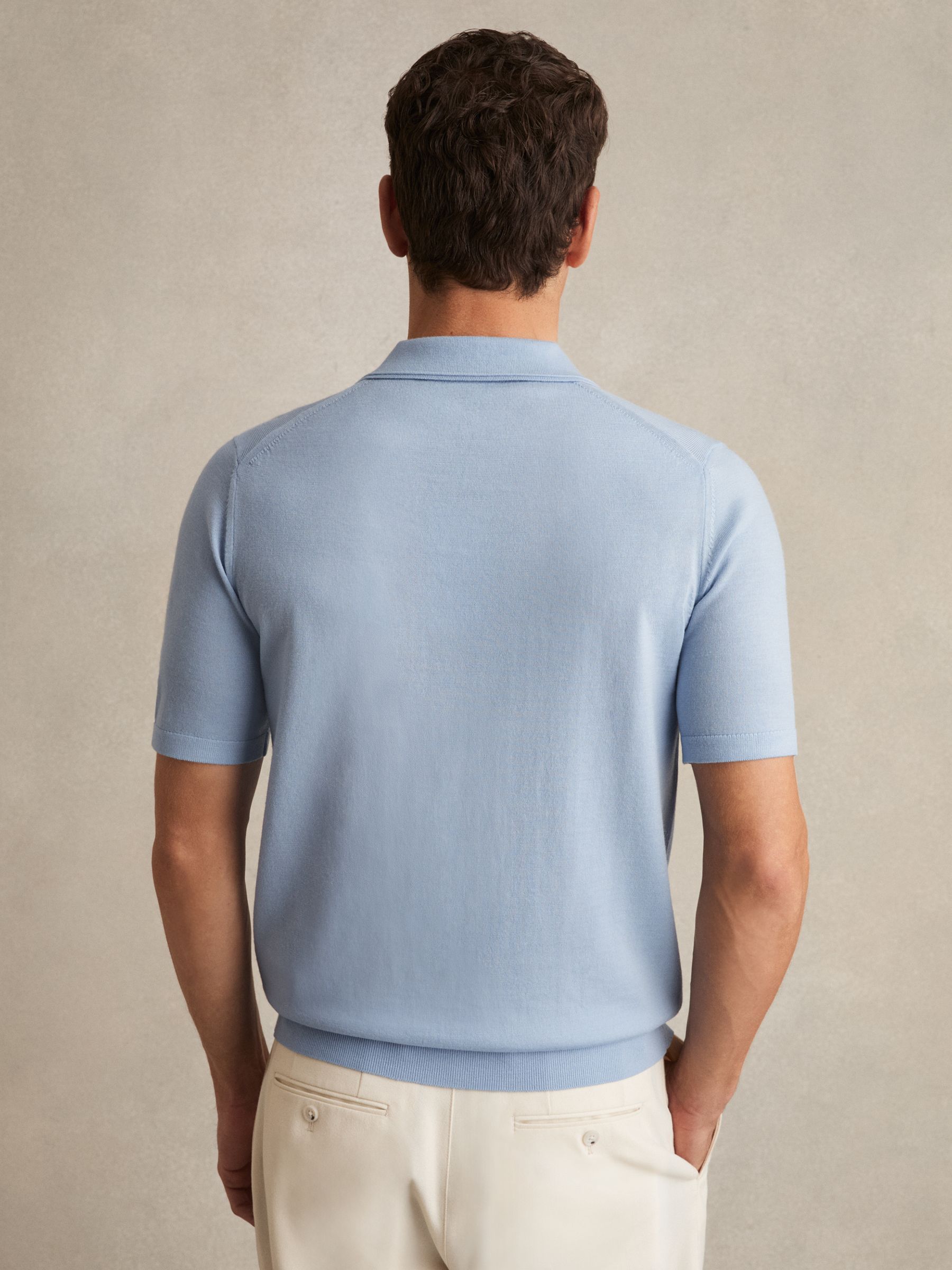 Merino Wool Open-Collar Polo Shirt in Soft Blue - Image 5 of 6