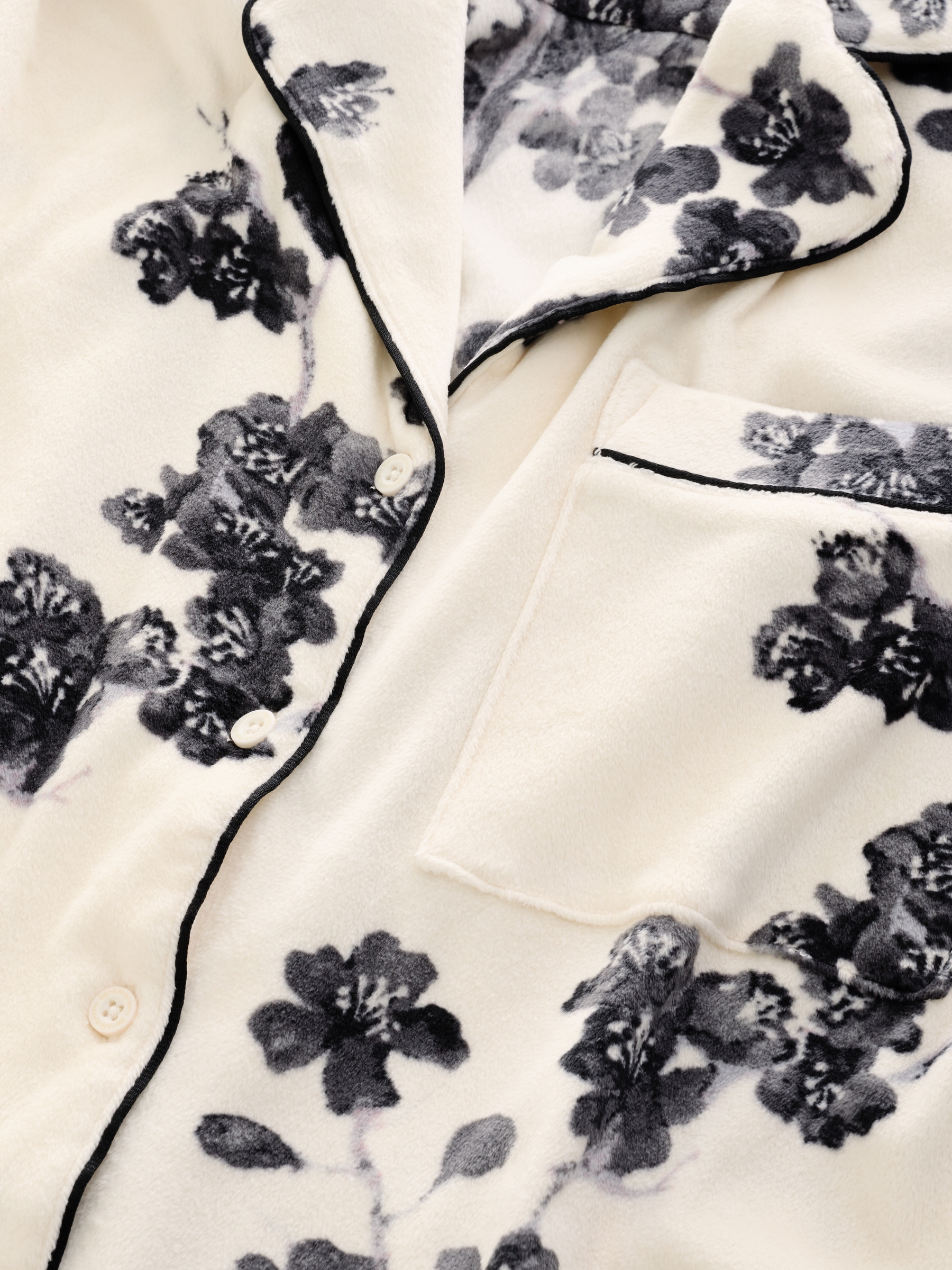 Monochrome Floral Cosy Button Through Pyjamas - Image 10 of 10
