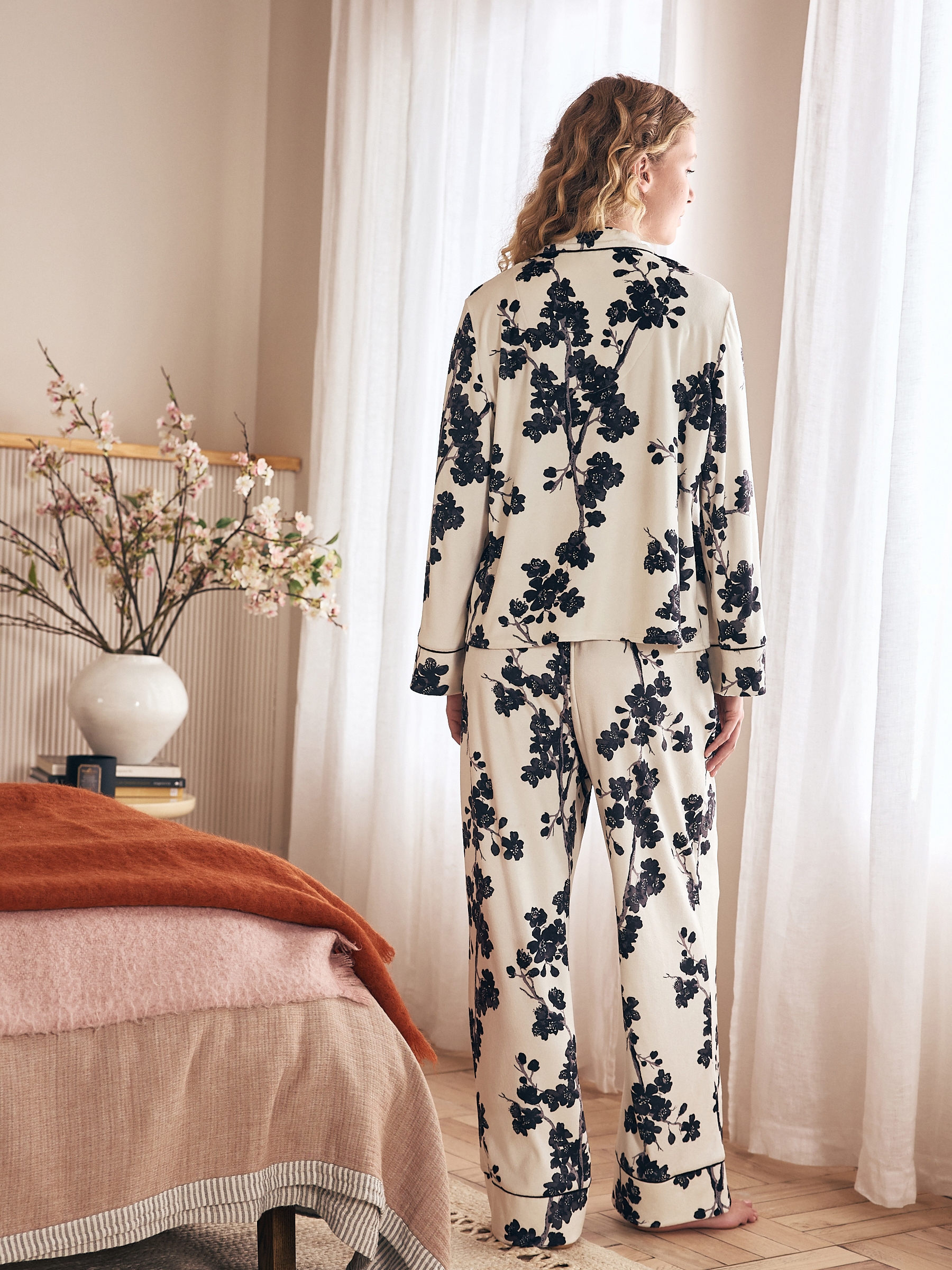 Monochrome Floral Cosy Button Through Pyjamas - Image 3 of 10