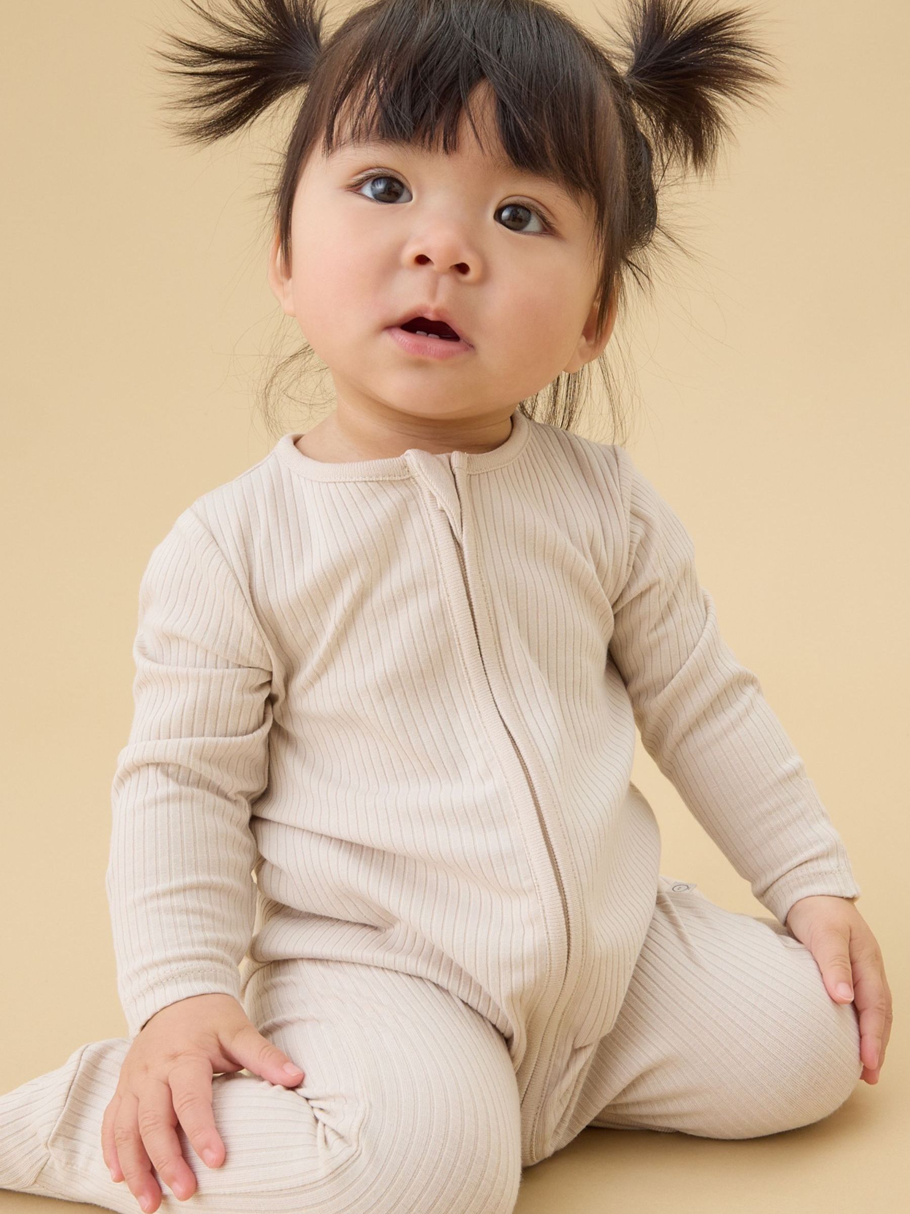 MORI Ecru Stretch Supersoft 2 Way Zip Sleepsuit - Image 1 of 3