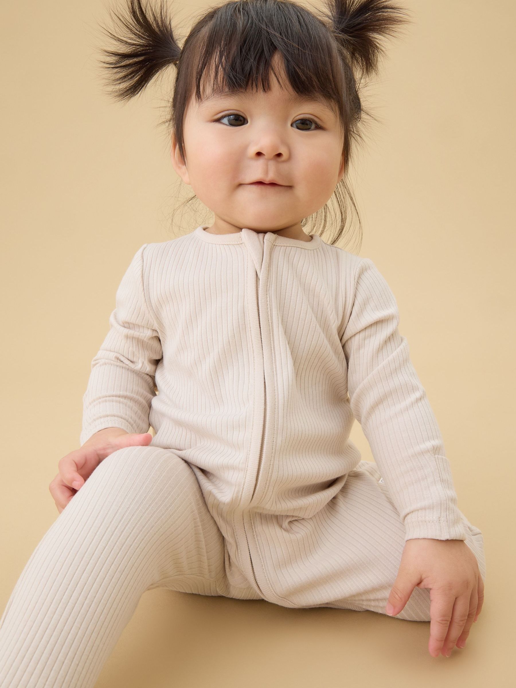 MORI Ecru Stretch Supersoft 2 Way Zip Sleepsuit - Image 2 of 3