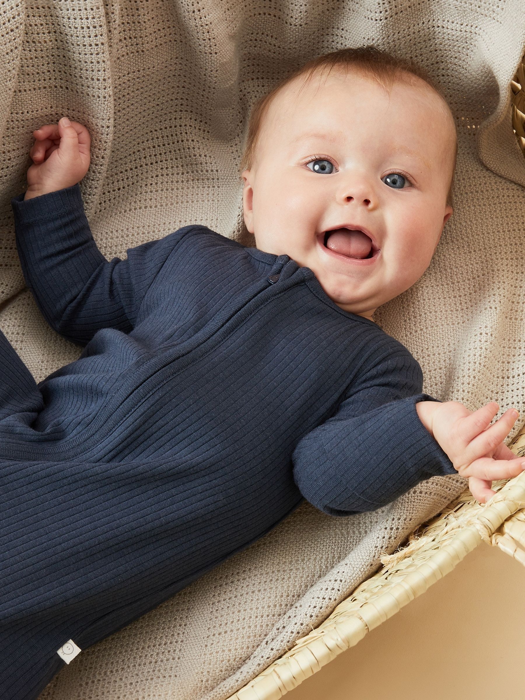 MORI Navy Stretch Supersoft 2 Way Zip Sleepsuit - Image 1 of 4