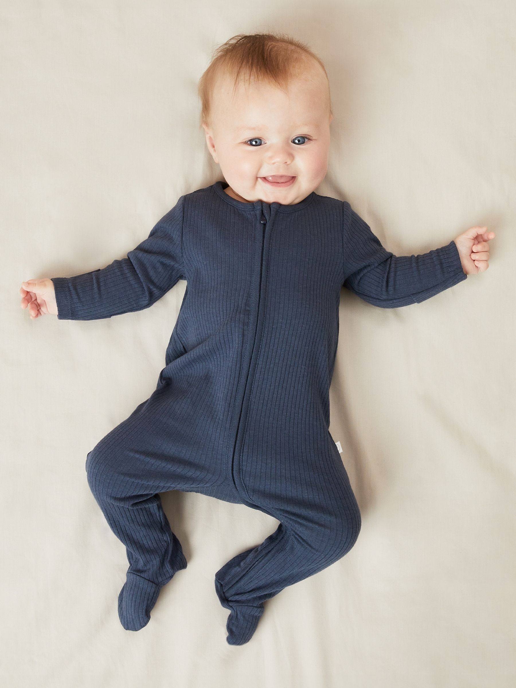 MORI Navy Stretch Supersoft 2 Way Zip Sleepsuit - Image 2 of 4