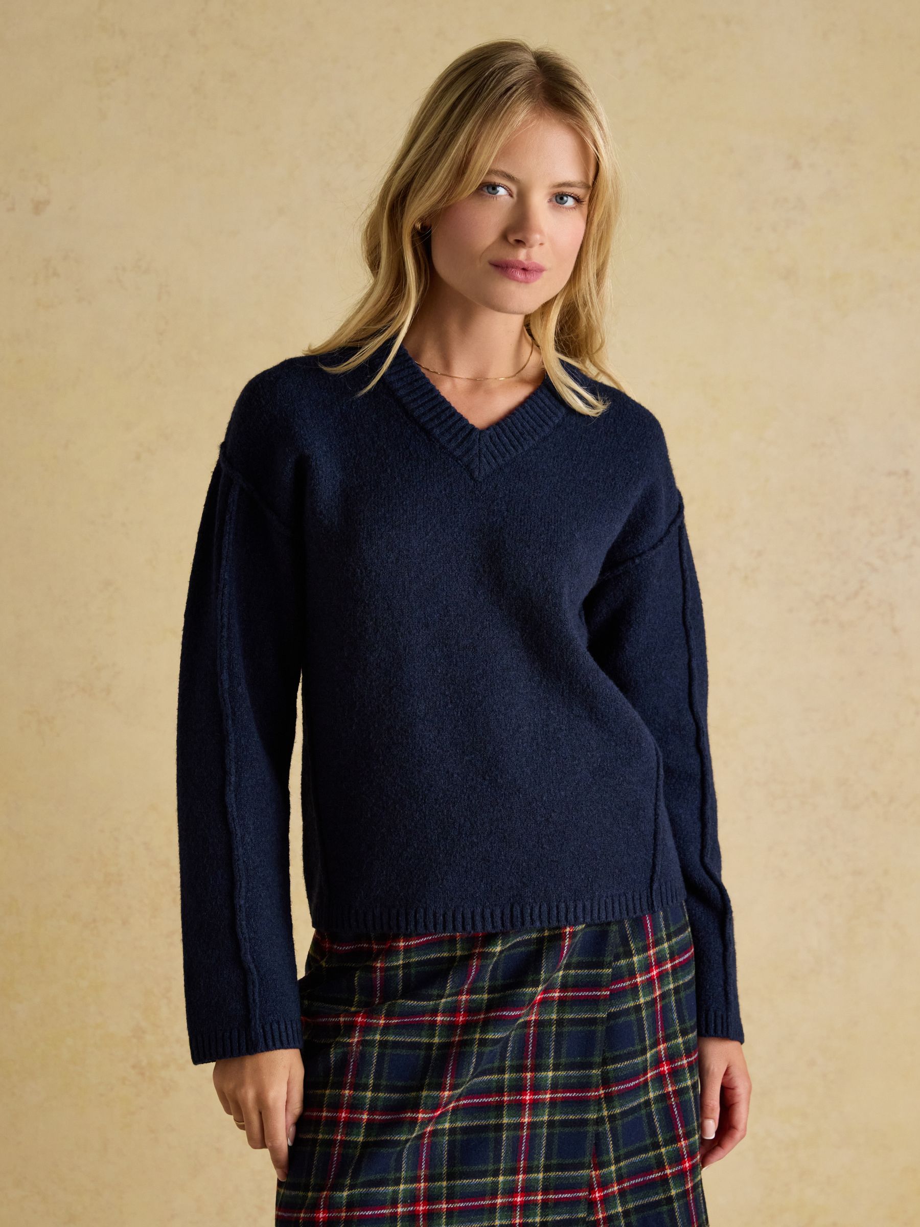 Hannah Navy V-Neck Relaxed Fit Jumper - Image 1 of 7
